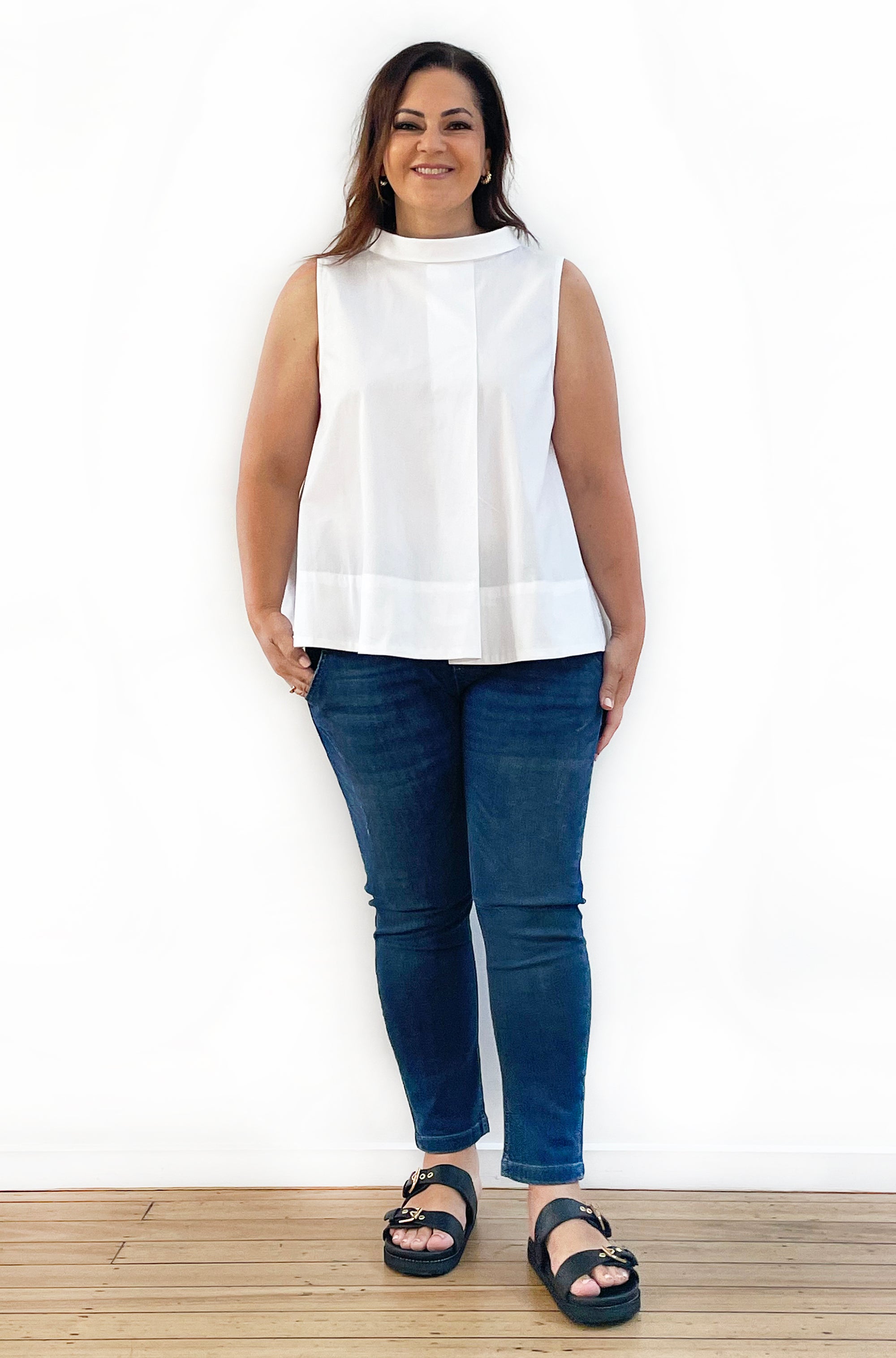 COTTON ROLL NECK SWING TOP WHITE