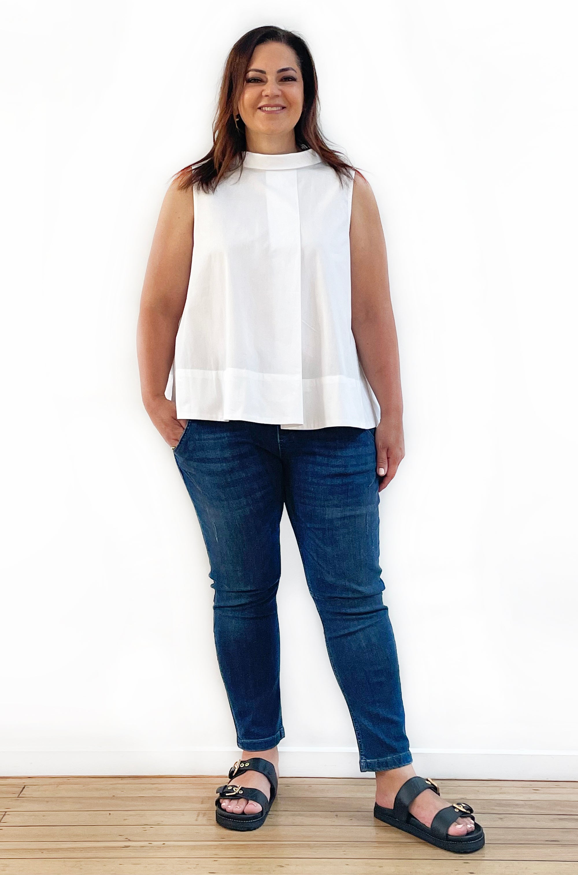 COTTON ROLL NECK SWING TOP WHITE