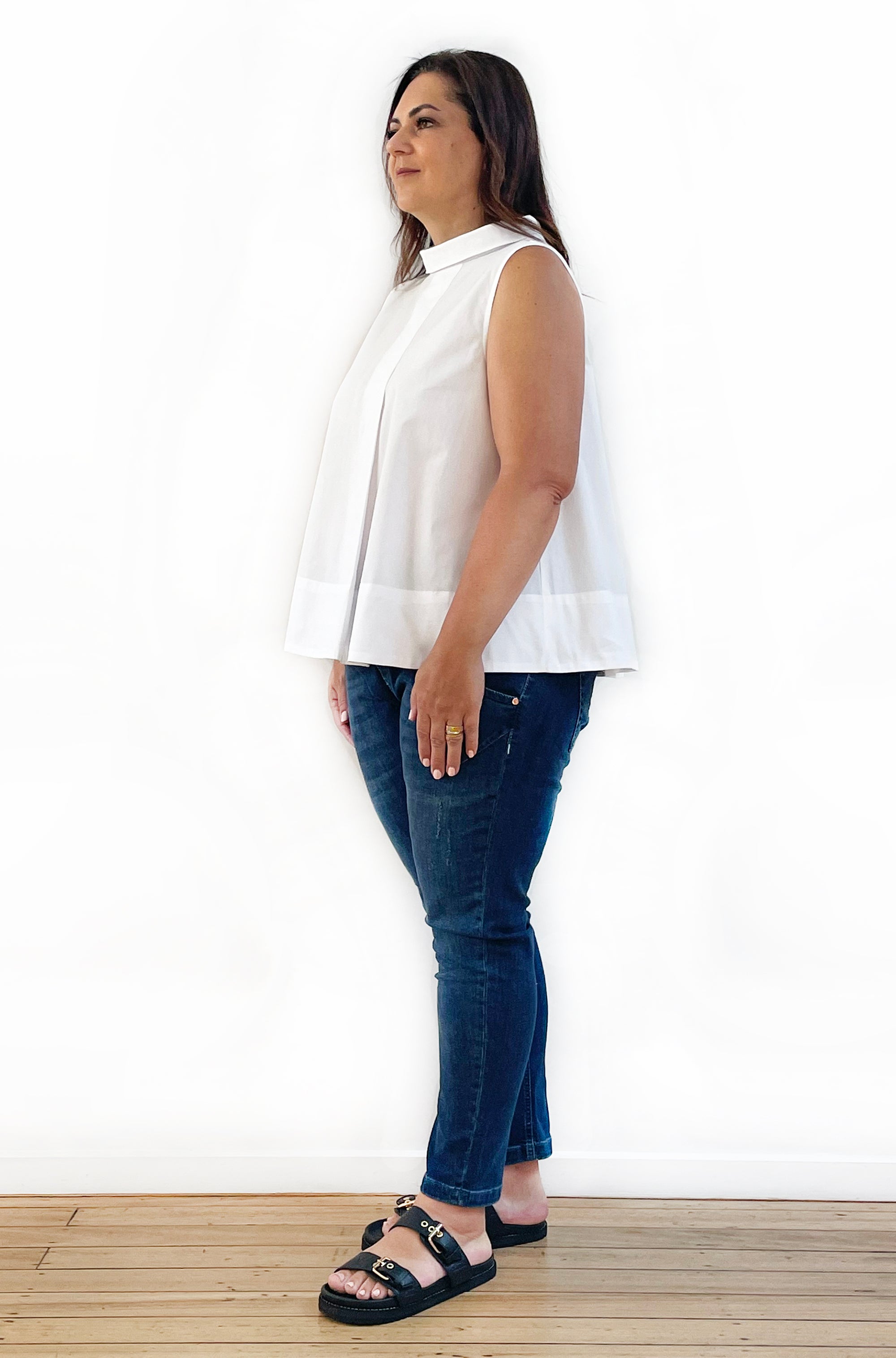 COTTON ROLL NECK SWING TOP WHITE