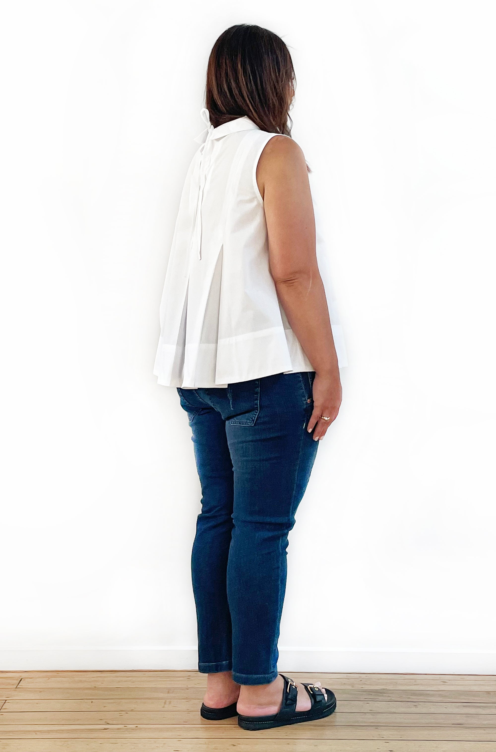 COTTON ROLL NECK SWING TOP WHITE