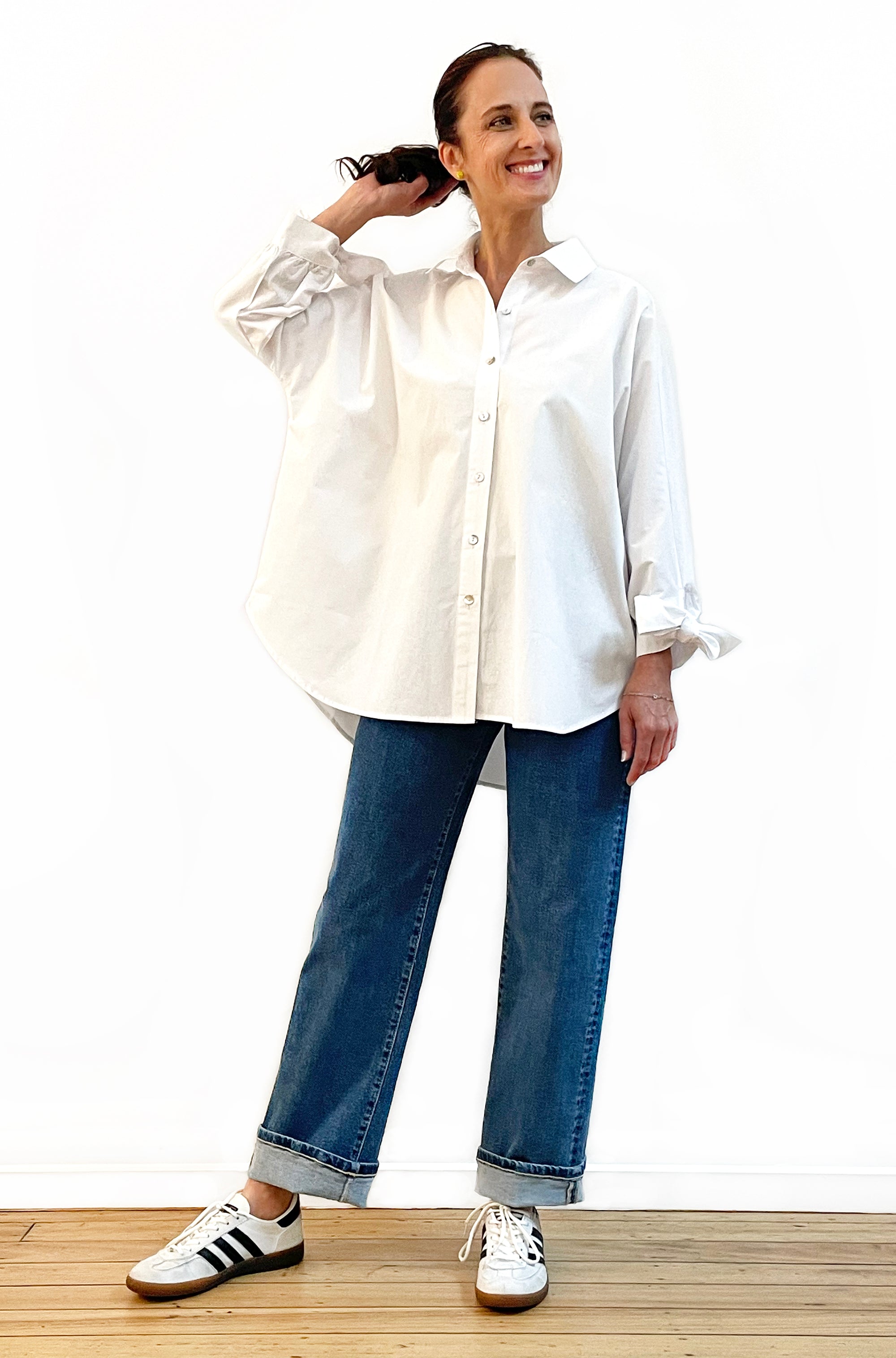 COTTON KIMONO TIE SLEEVE SHIRT WHITE