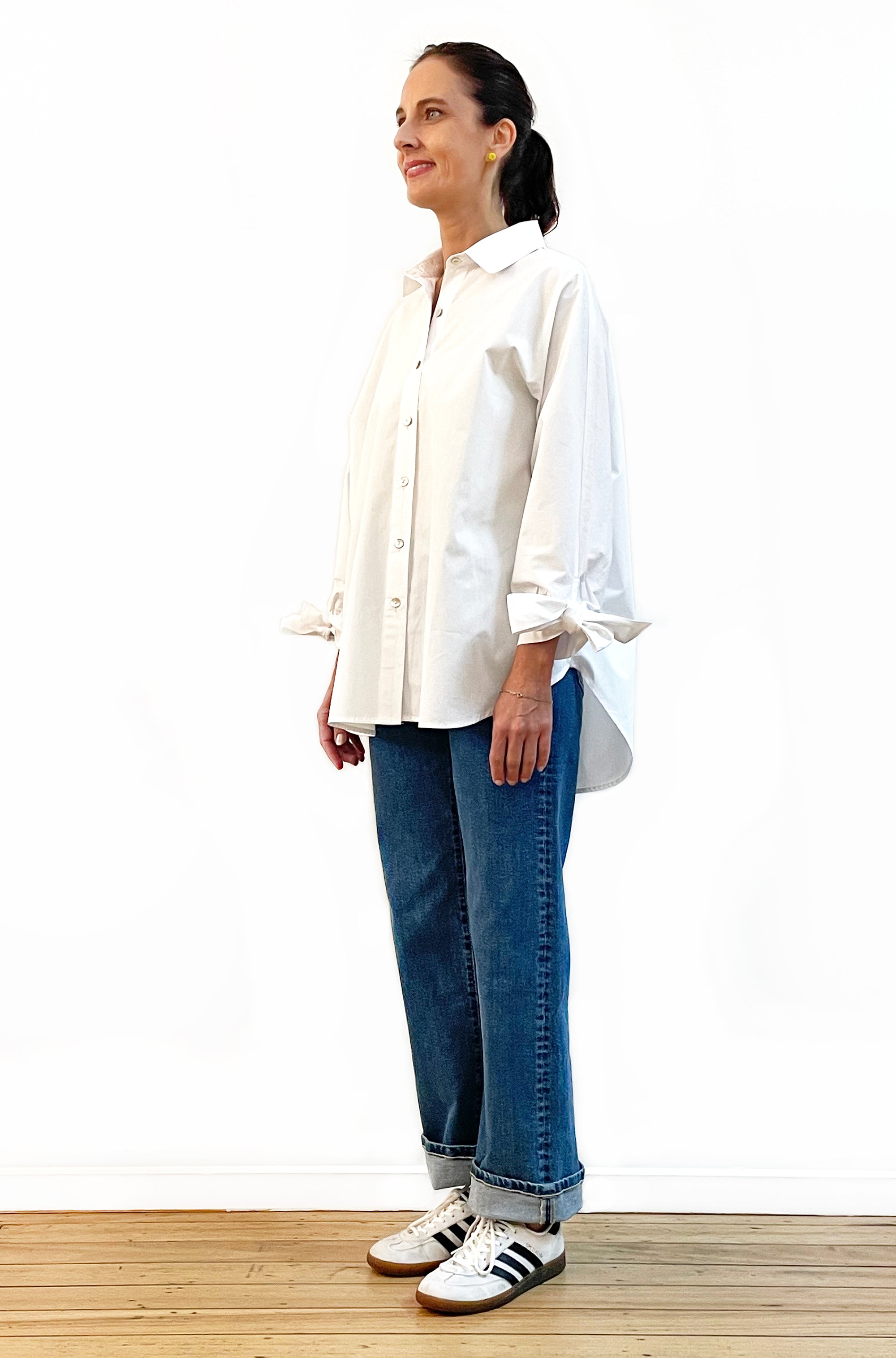 COTTON KIMONO TIE SLEEVE SHIRT WHITE