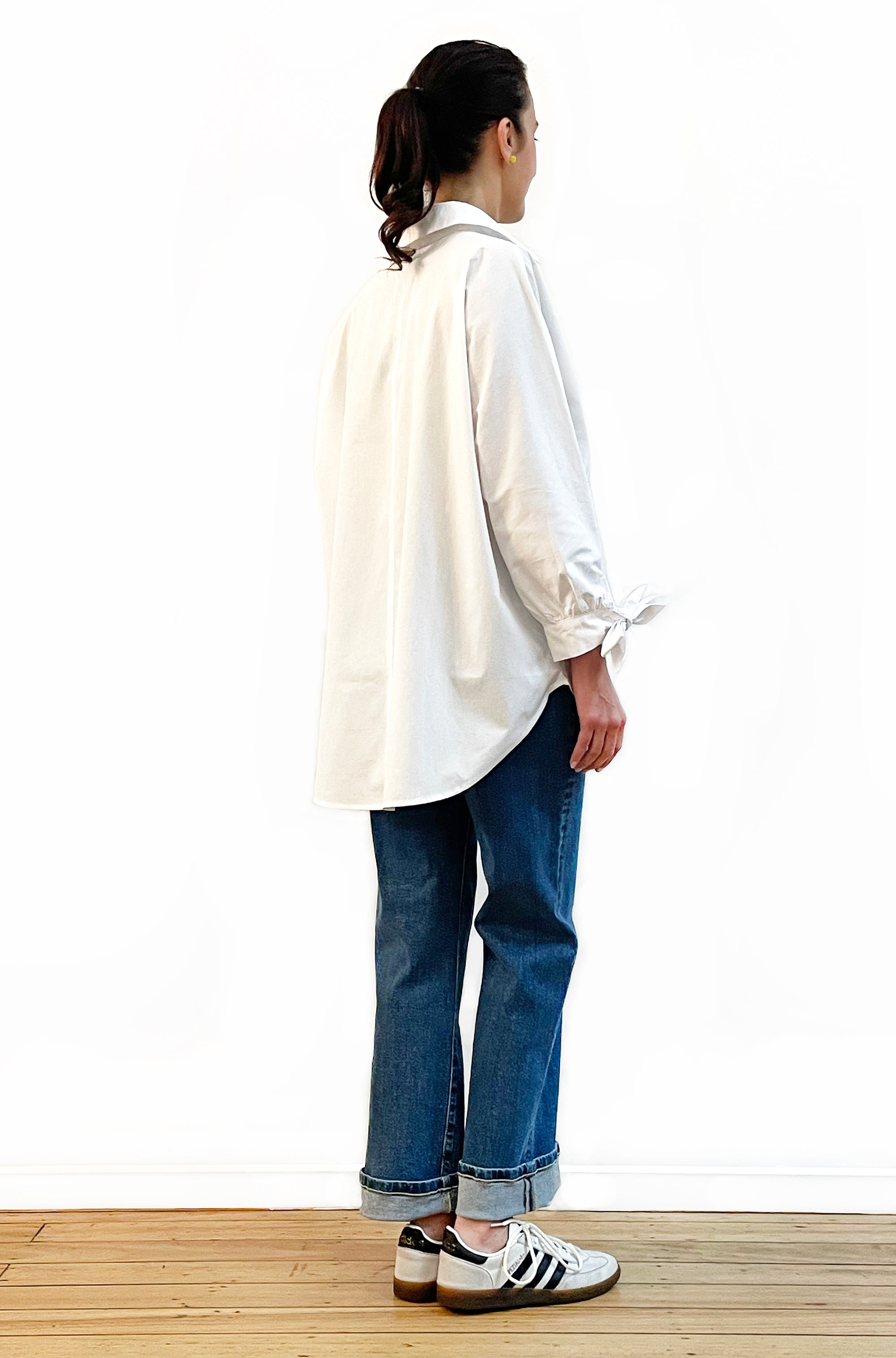 COTTON KIMONO TIE SLEEVE SHIRT WHITE