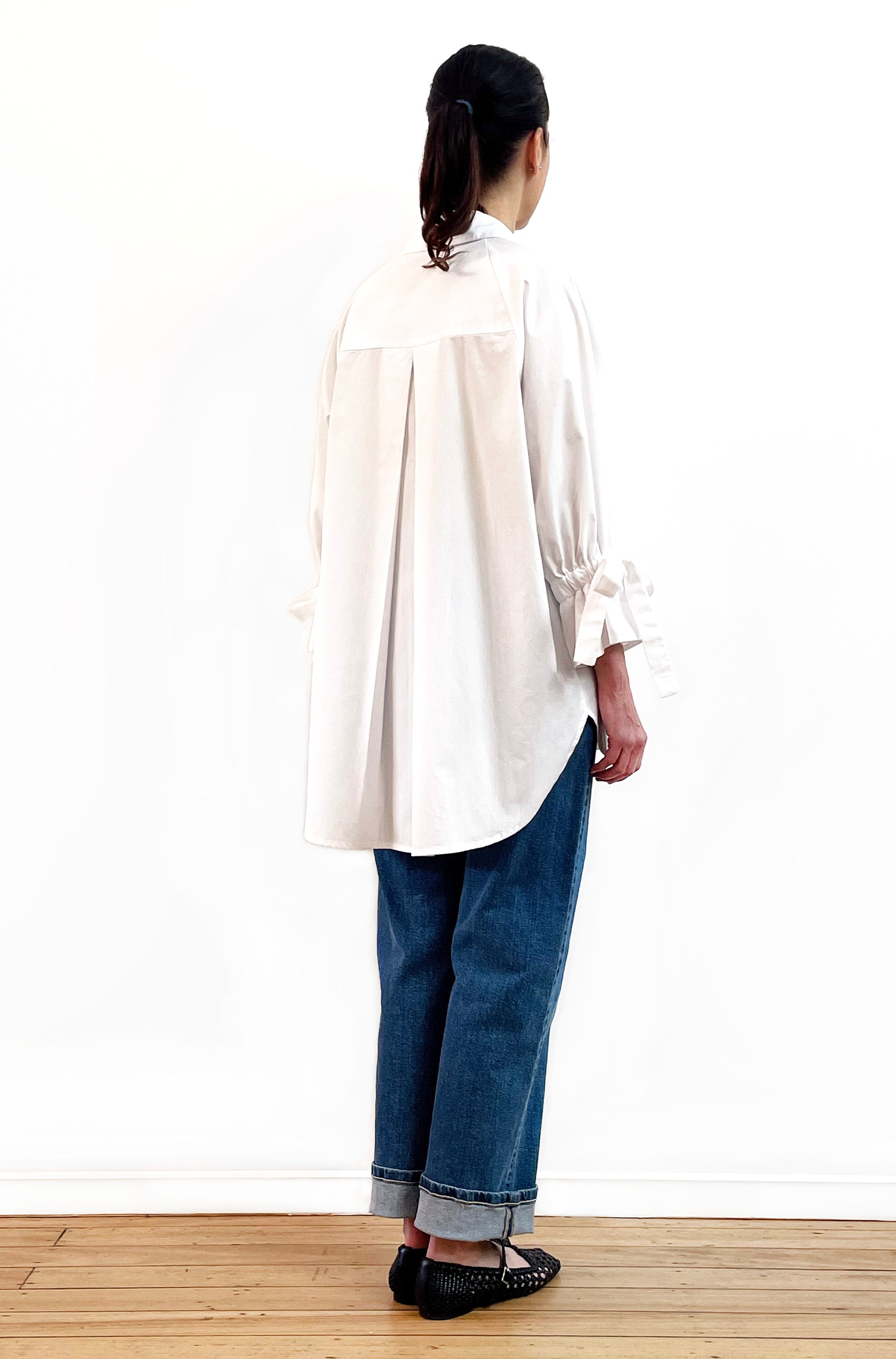 COTTON TIE SLEEVE RAGLAN SHIRT WHITE