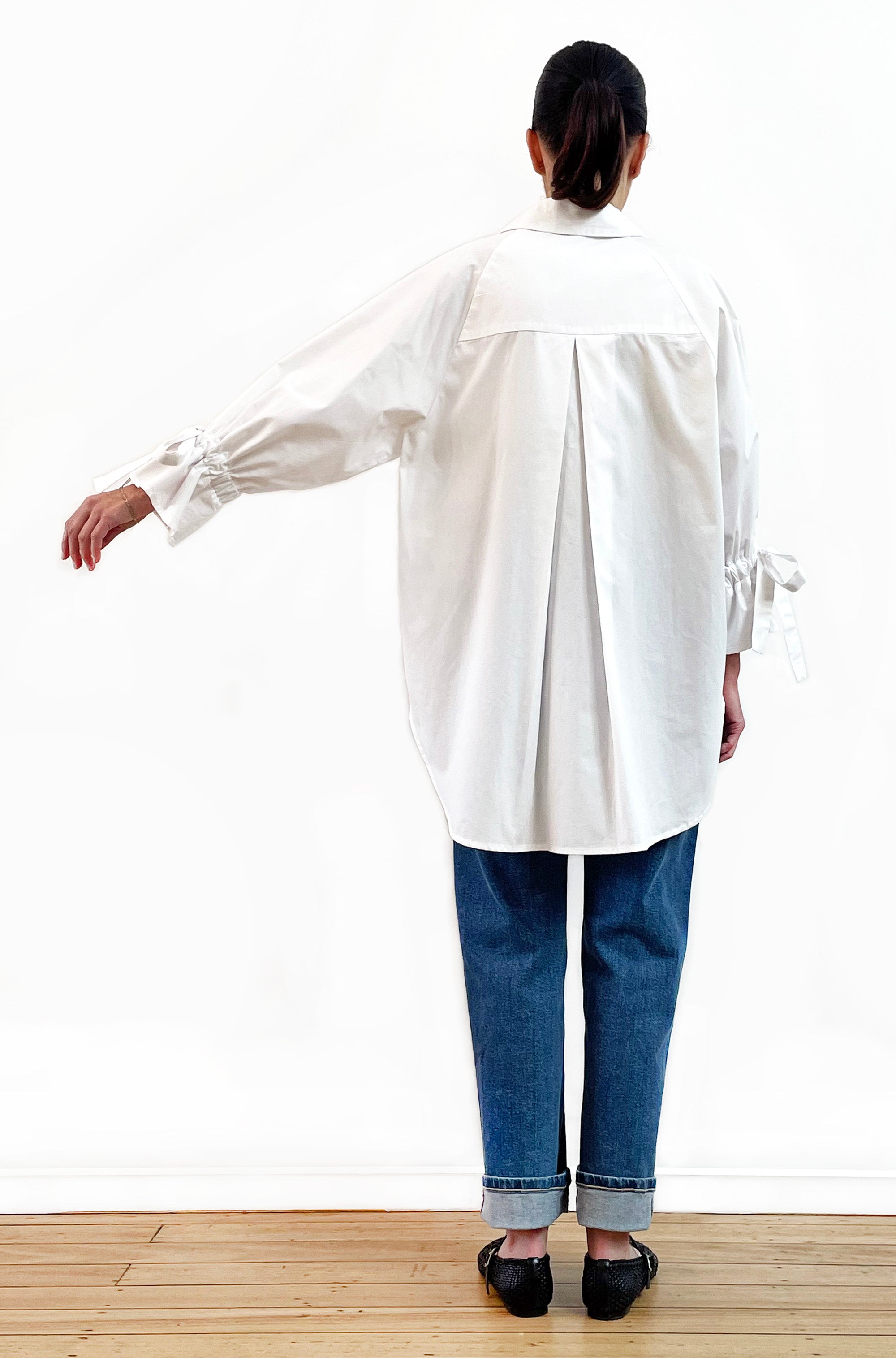 COTTON TIE SLEEVE RAGLAN SHIRT WHITE
