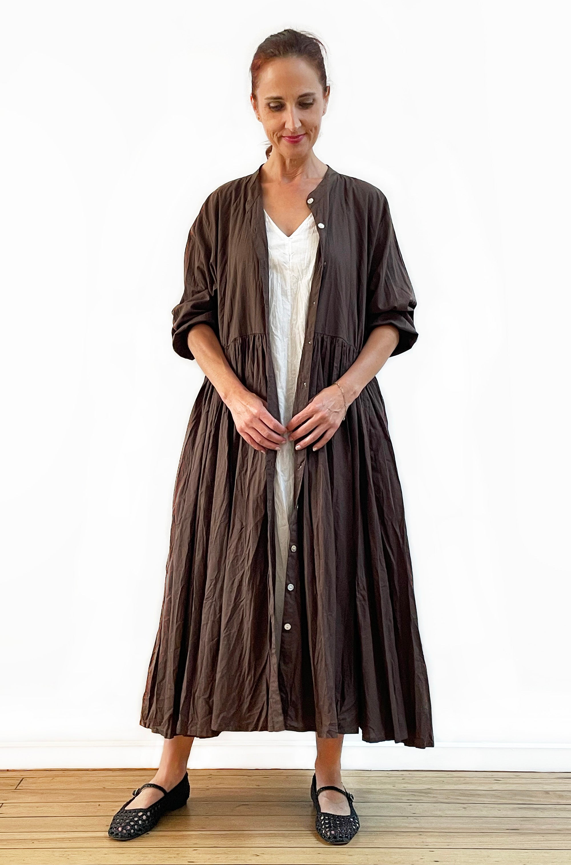 COTTON TWIST & GO BUTTON THRU DRESS CHOCOLATE