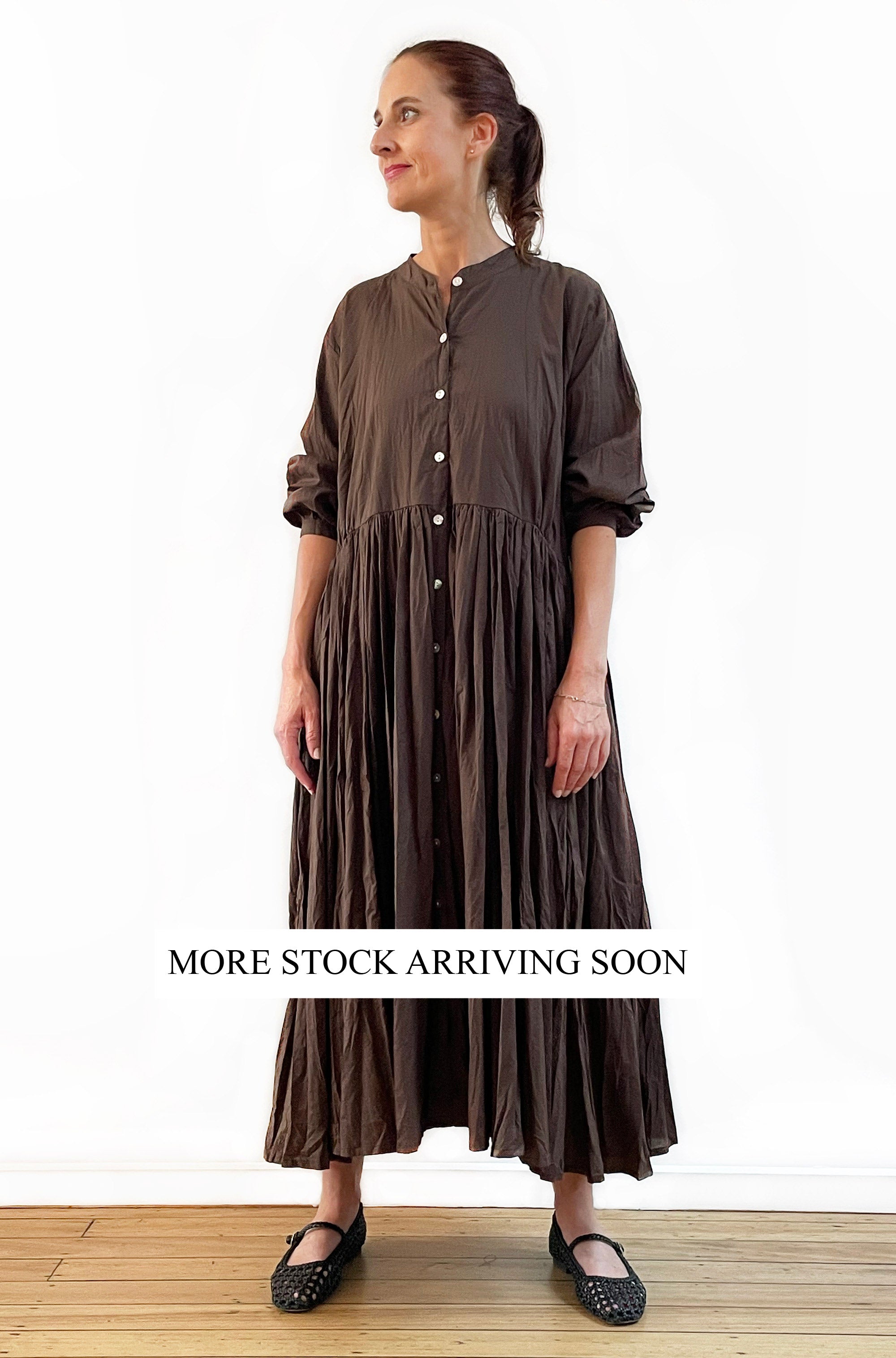 COTTON TWIST & GO BUTTON THRU DRESS CHOCOLATE