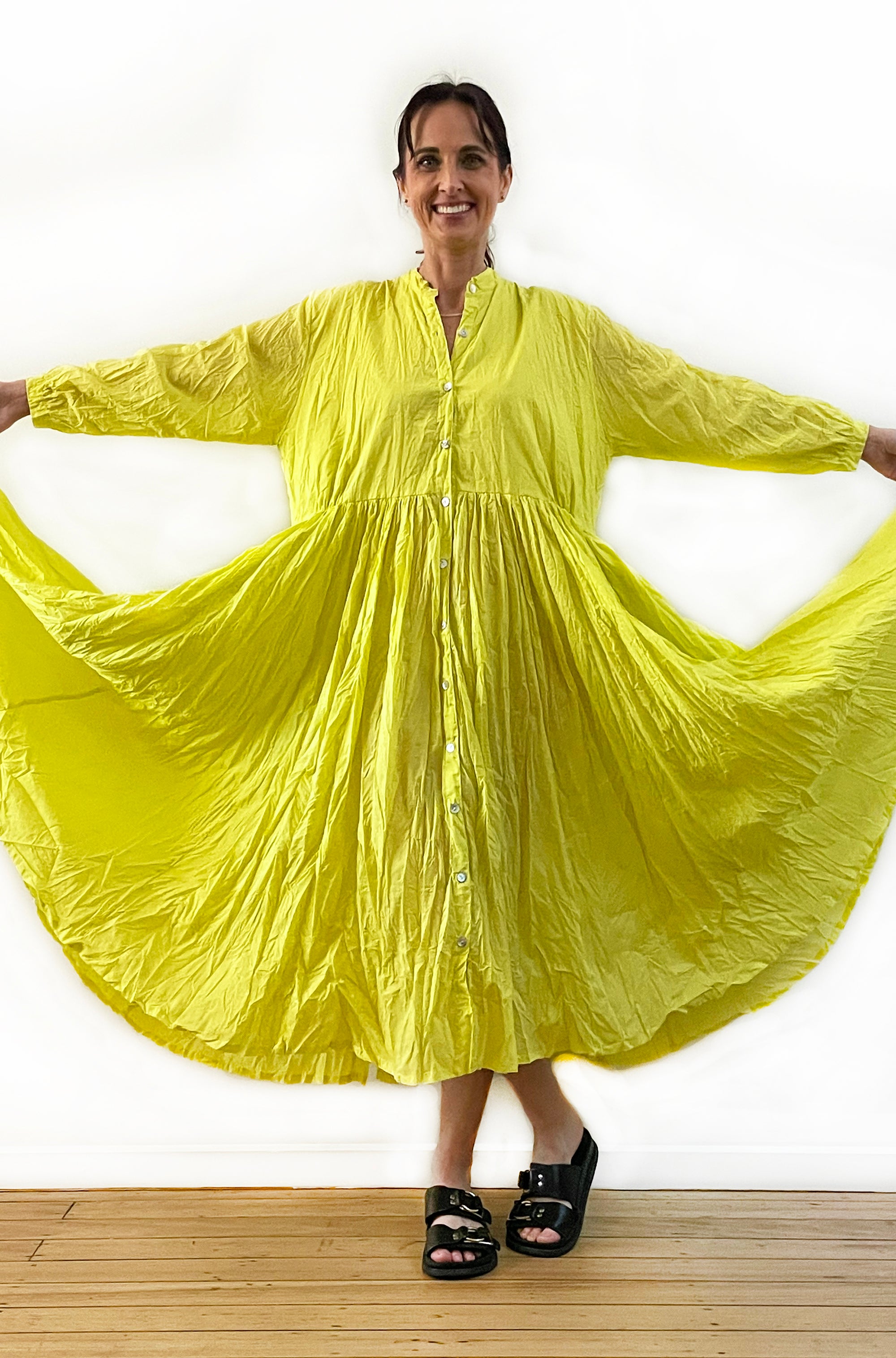 COTTON TWIST & GO BUTTON THRU DRESS SUMMER LIME