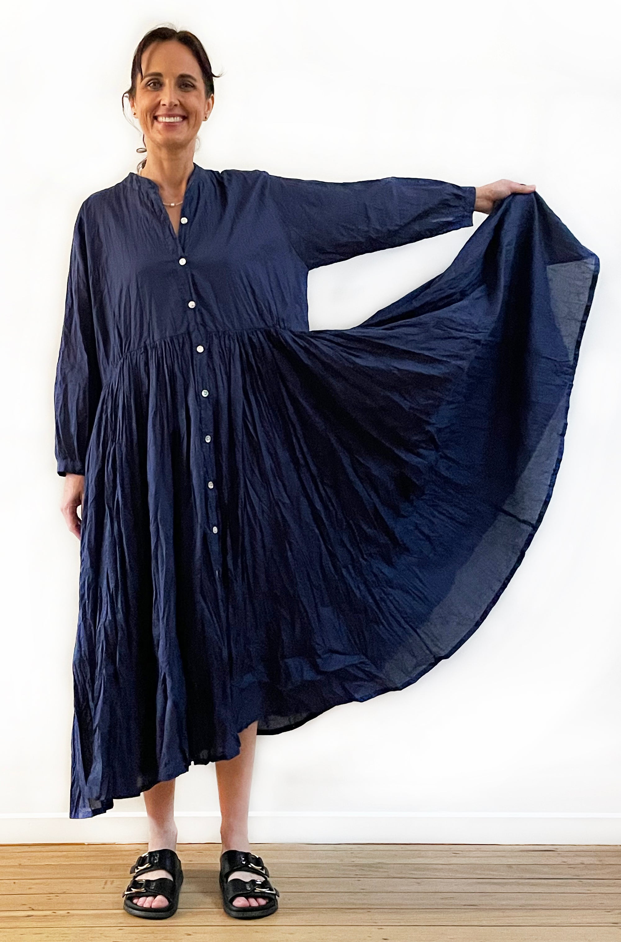 COTTON TWIST & GO BUTTON THRU DRESS SOFT NAVY