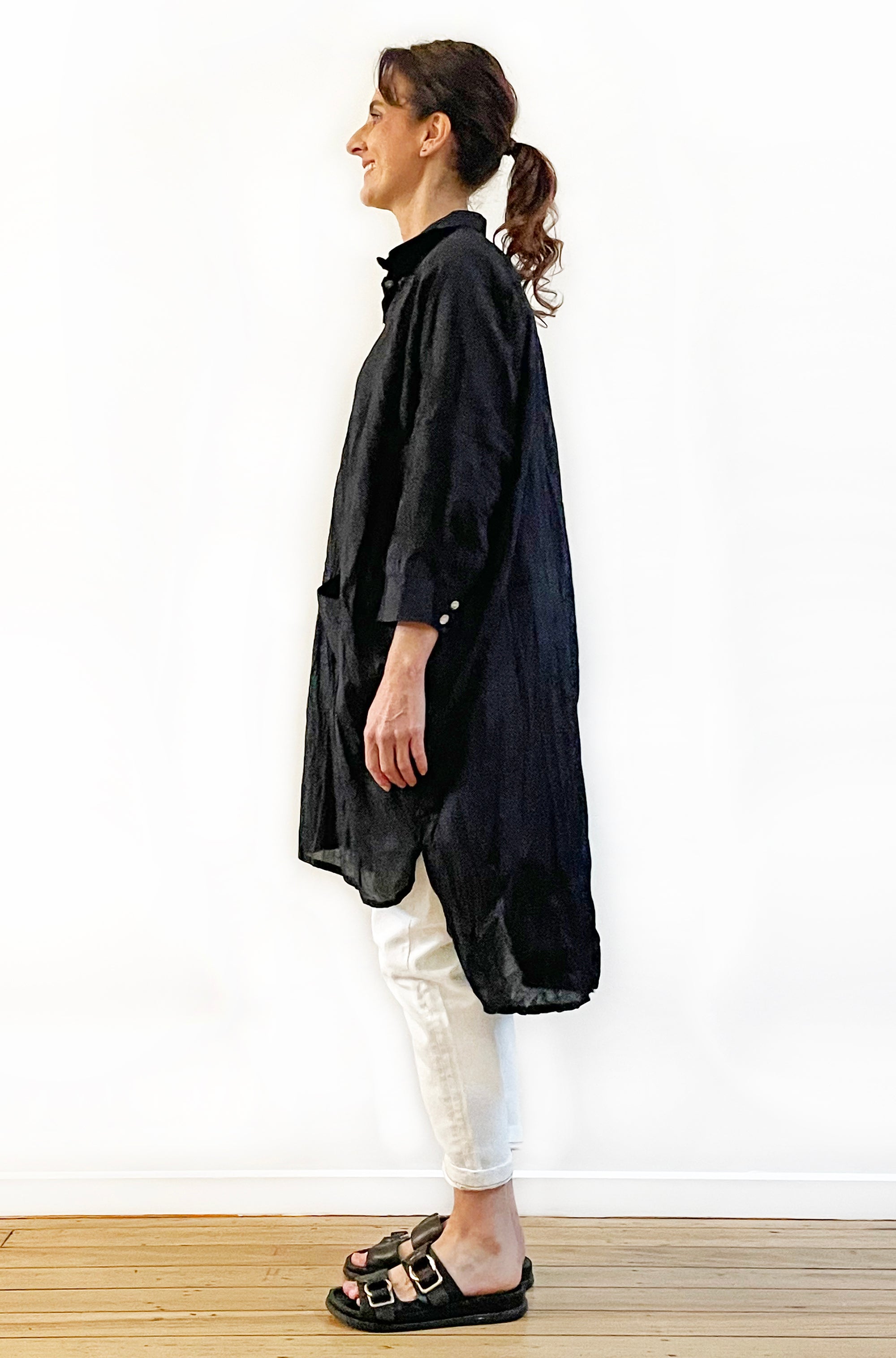 COTTON TWIST & GO LONGLINE OVERSHIRT BLACK