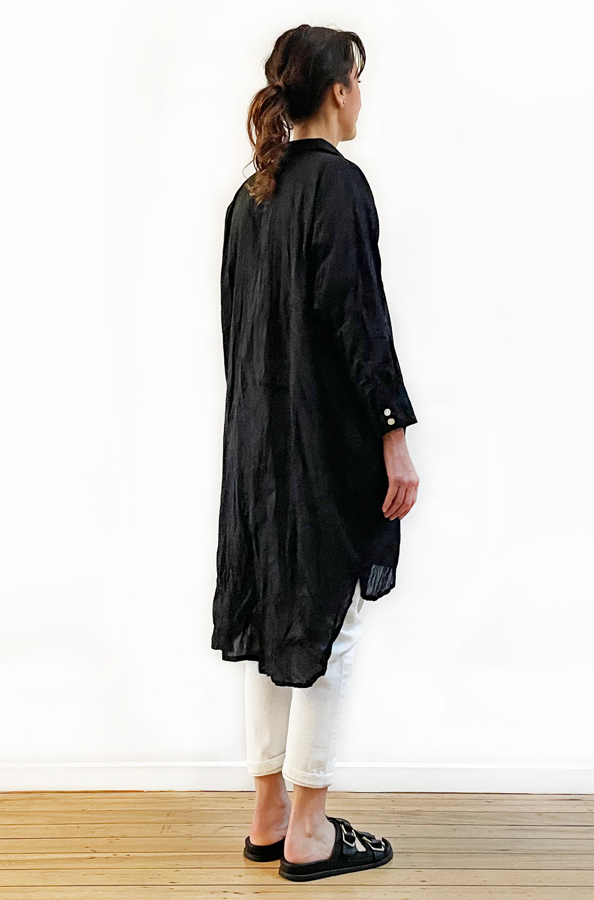 COTTON TWIST & GO LONGLINE OVERSHIRT BLACK