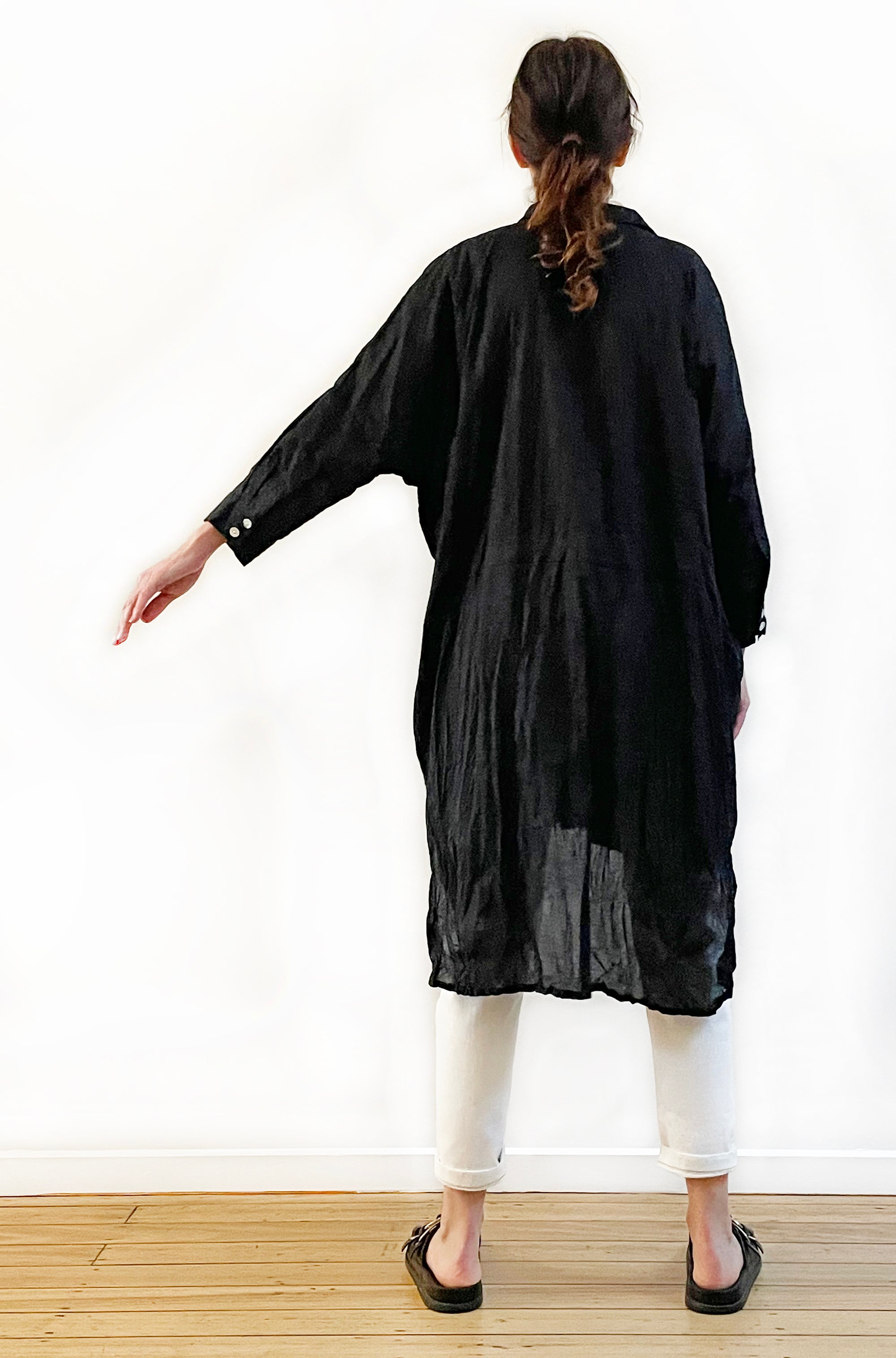COTTON TWIST & GO LONGLINE OVERSHIRT BLACK