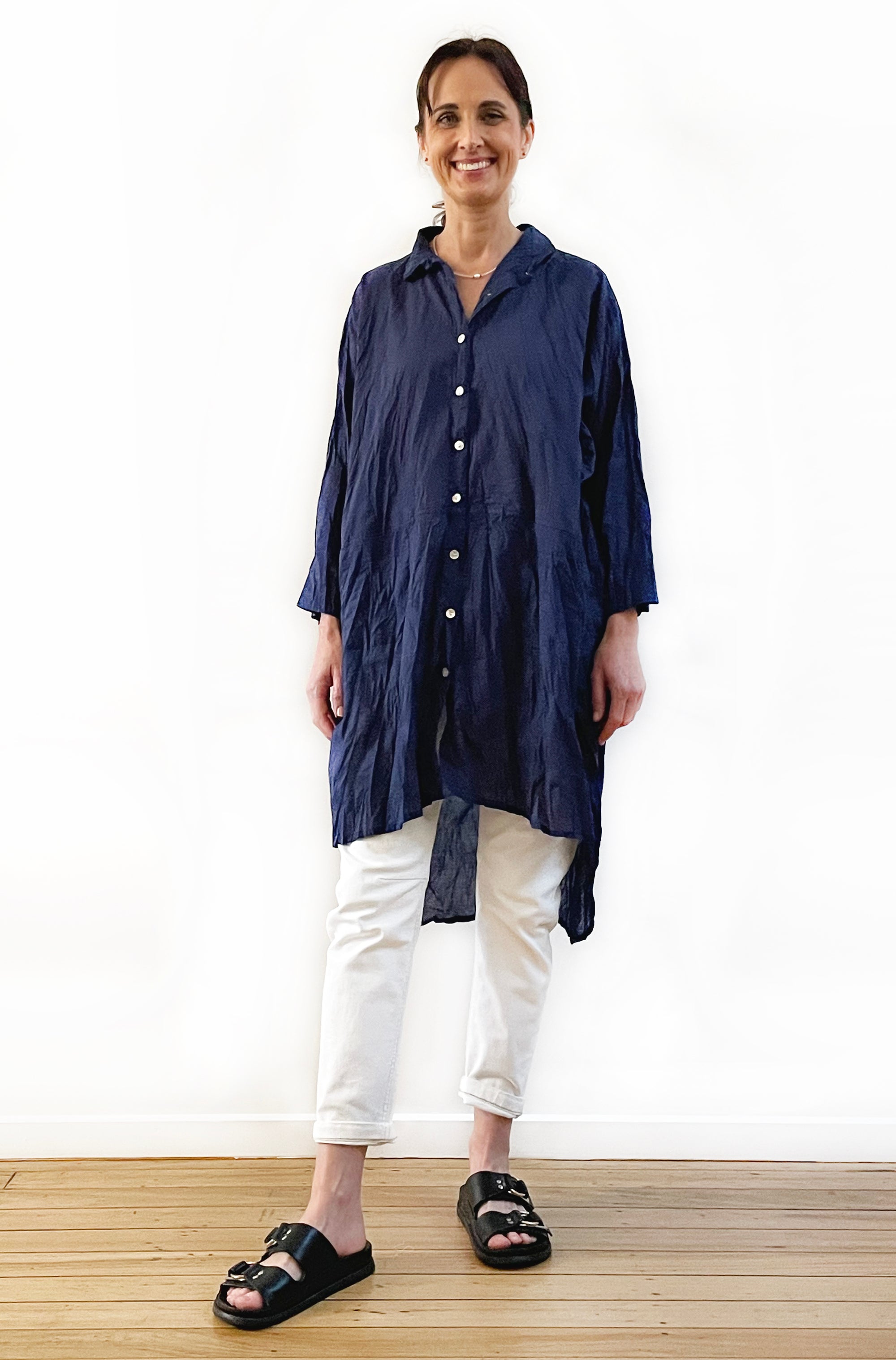 COTTON TWIST & GO LONGLINE OVERSHIRT SOFT NAVY