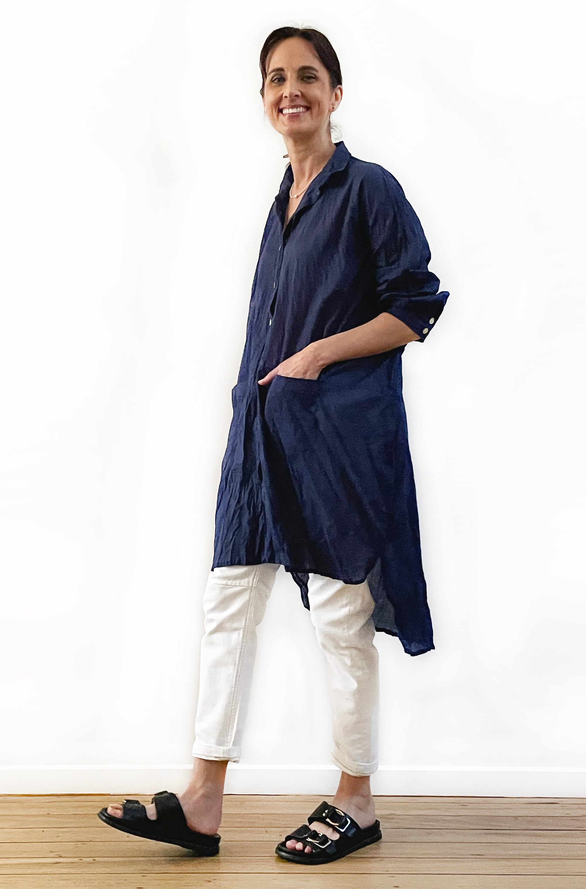 COTTON TWIST & GO LONGLINE OVERSHIRT SOFT NAVY