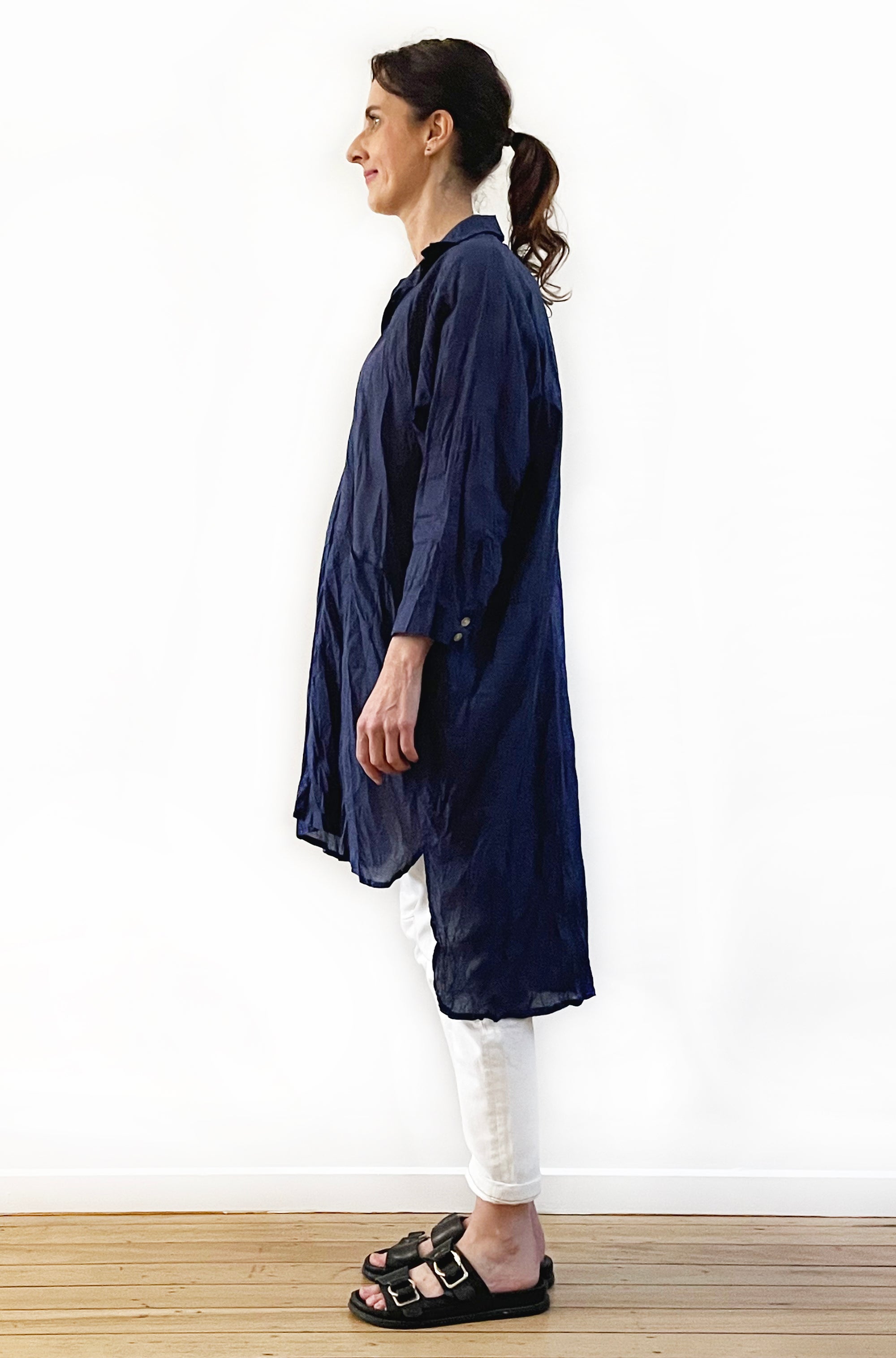 COTTON TWIST & GO LONGLINE OVERSHIRT SOFT NAVY