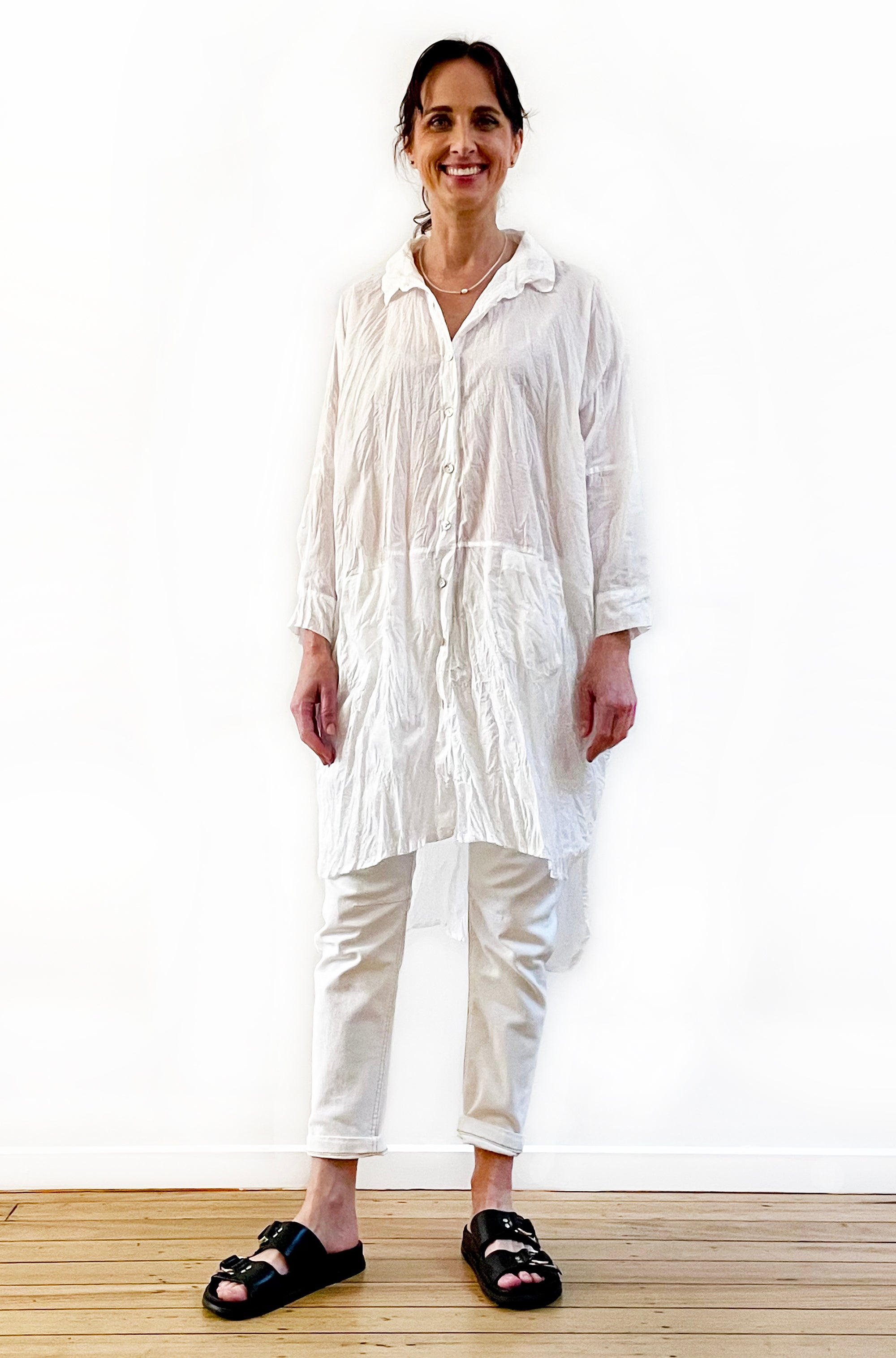 COTTON TWIST & GO LONGLINE OVERSHIRT WHITE