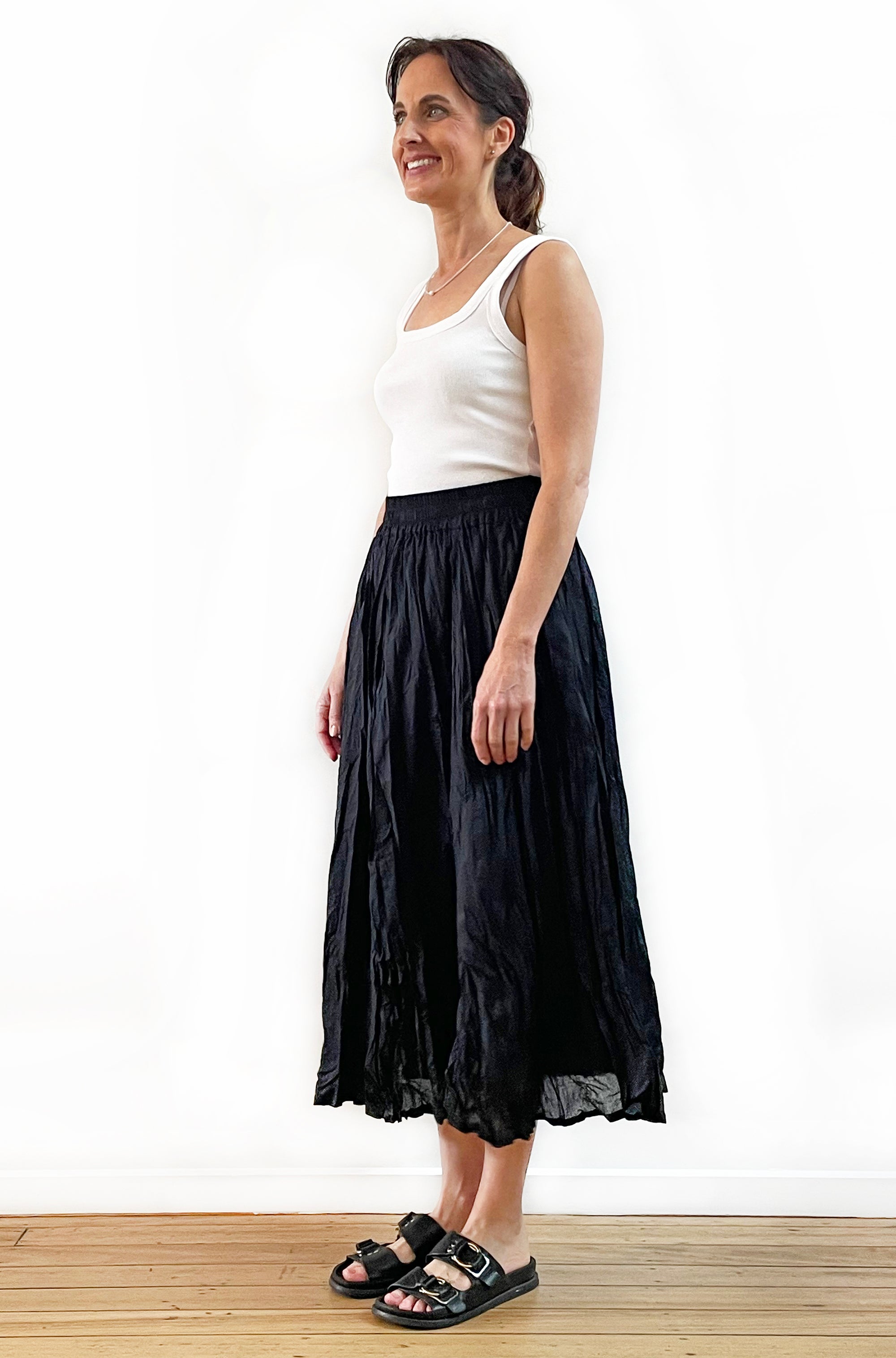 COTTON TWIST & GO MIDI SKIRT BLACK