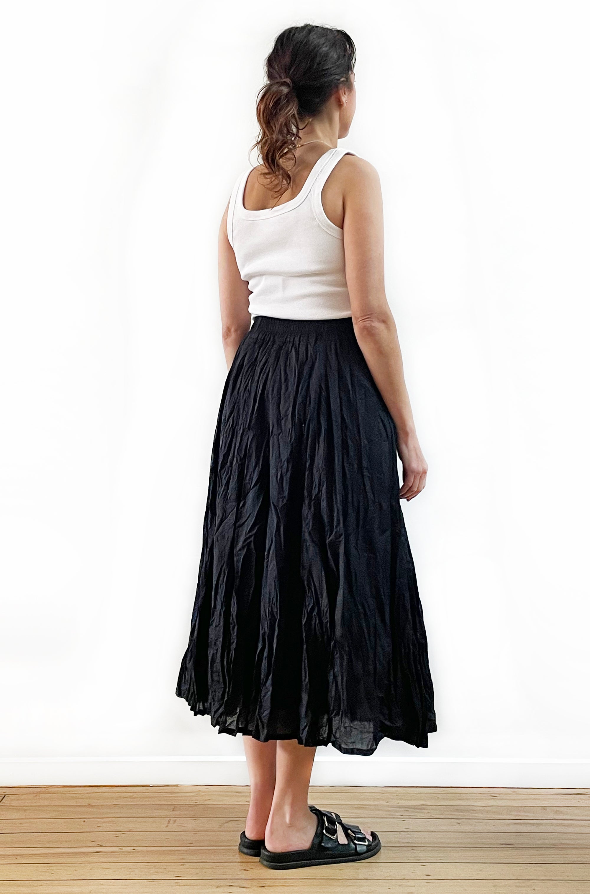 COTTON TWIST & GO MIDI SKIRT BLACK