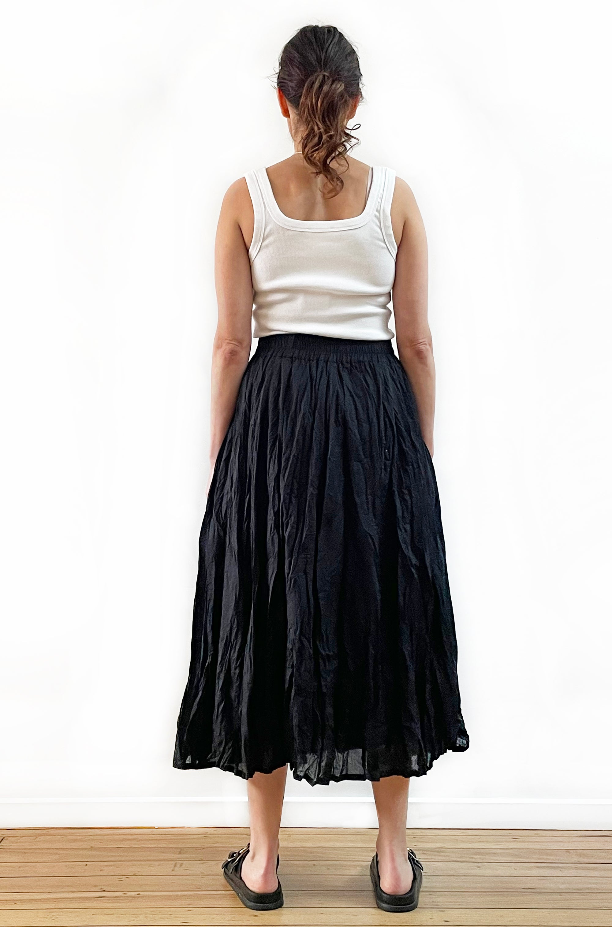 COTTON TWIST & GO MIDI SKIRT BLACK