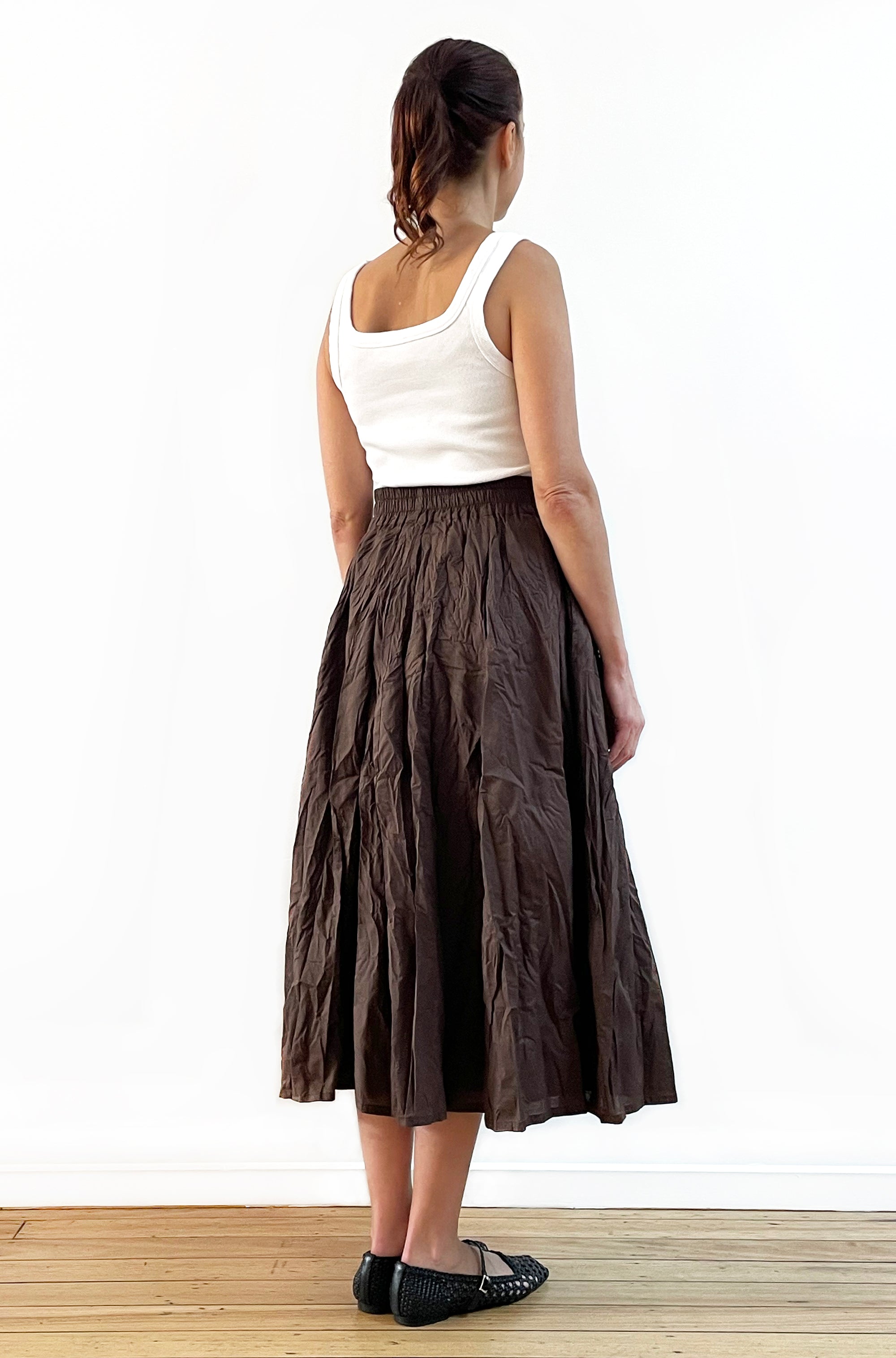 COTTON TWIST & GO MIDI SKIRT CHOCOLATE