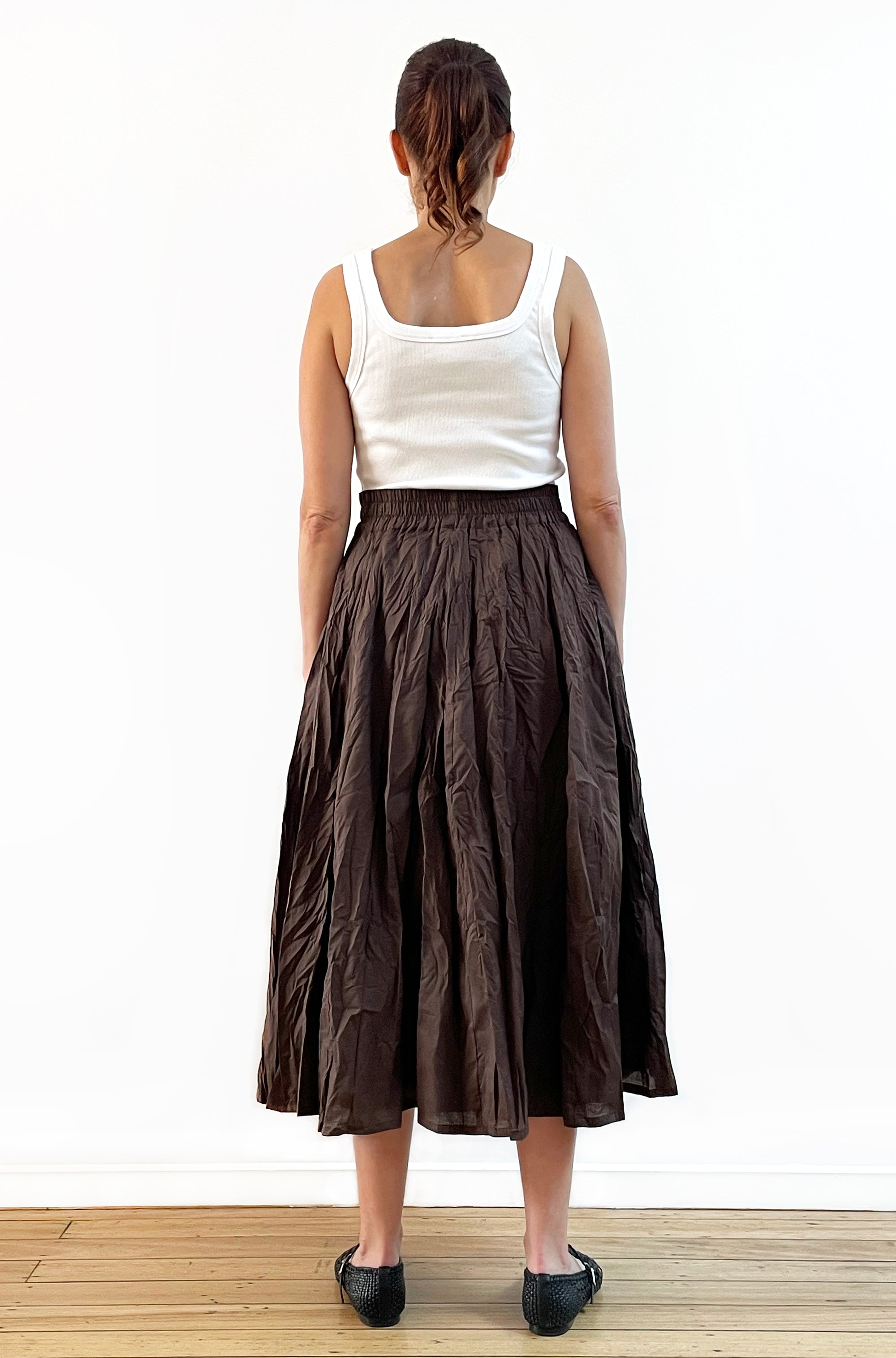 COTTON TWIST & GO MIDI SKIRT CHOCOLATE