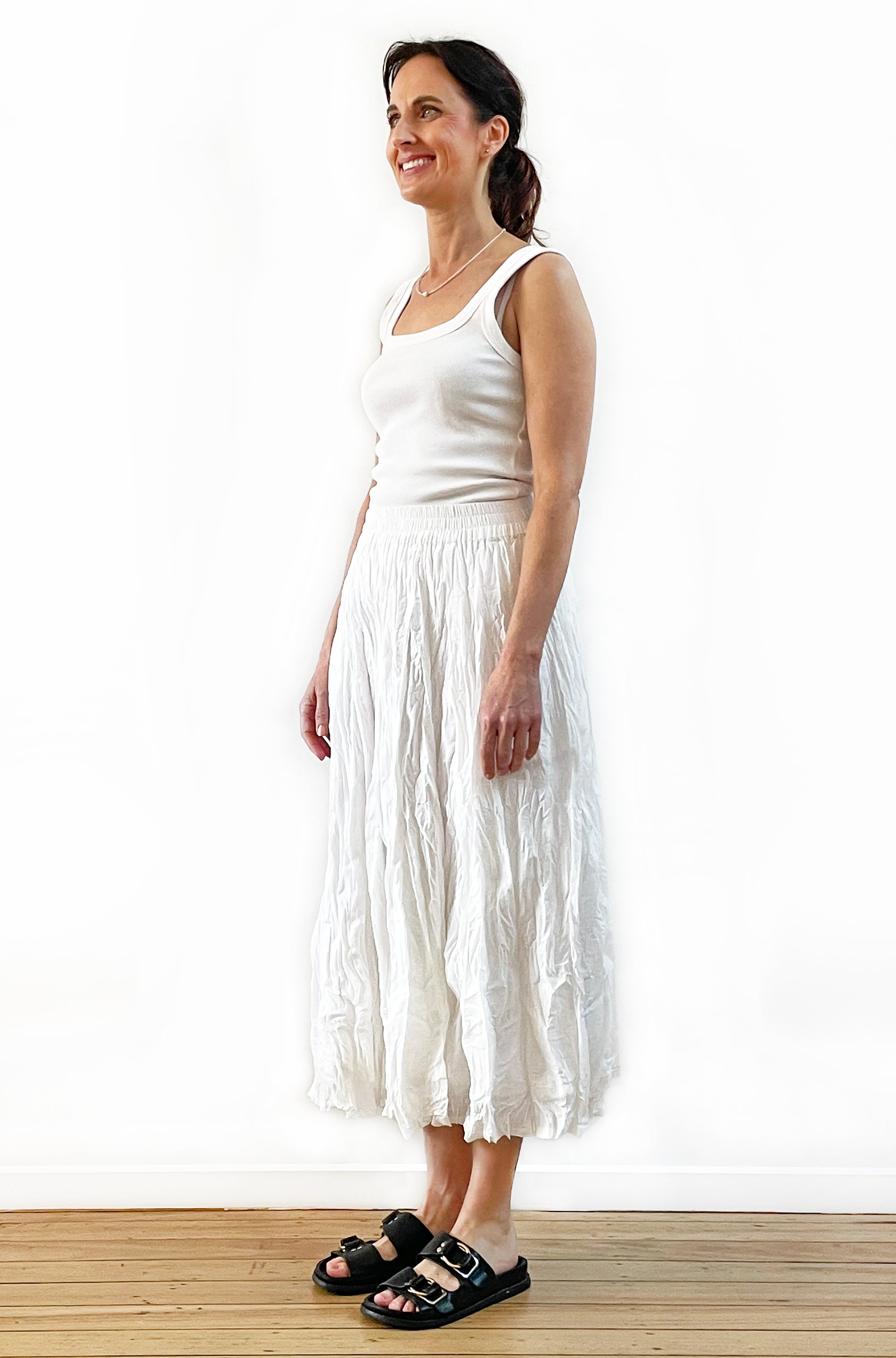 COTTON TWIST & GO MIDI SKIRT WHITE