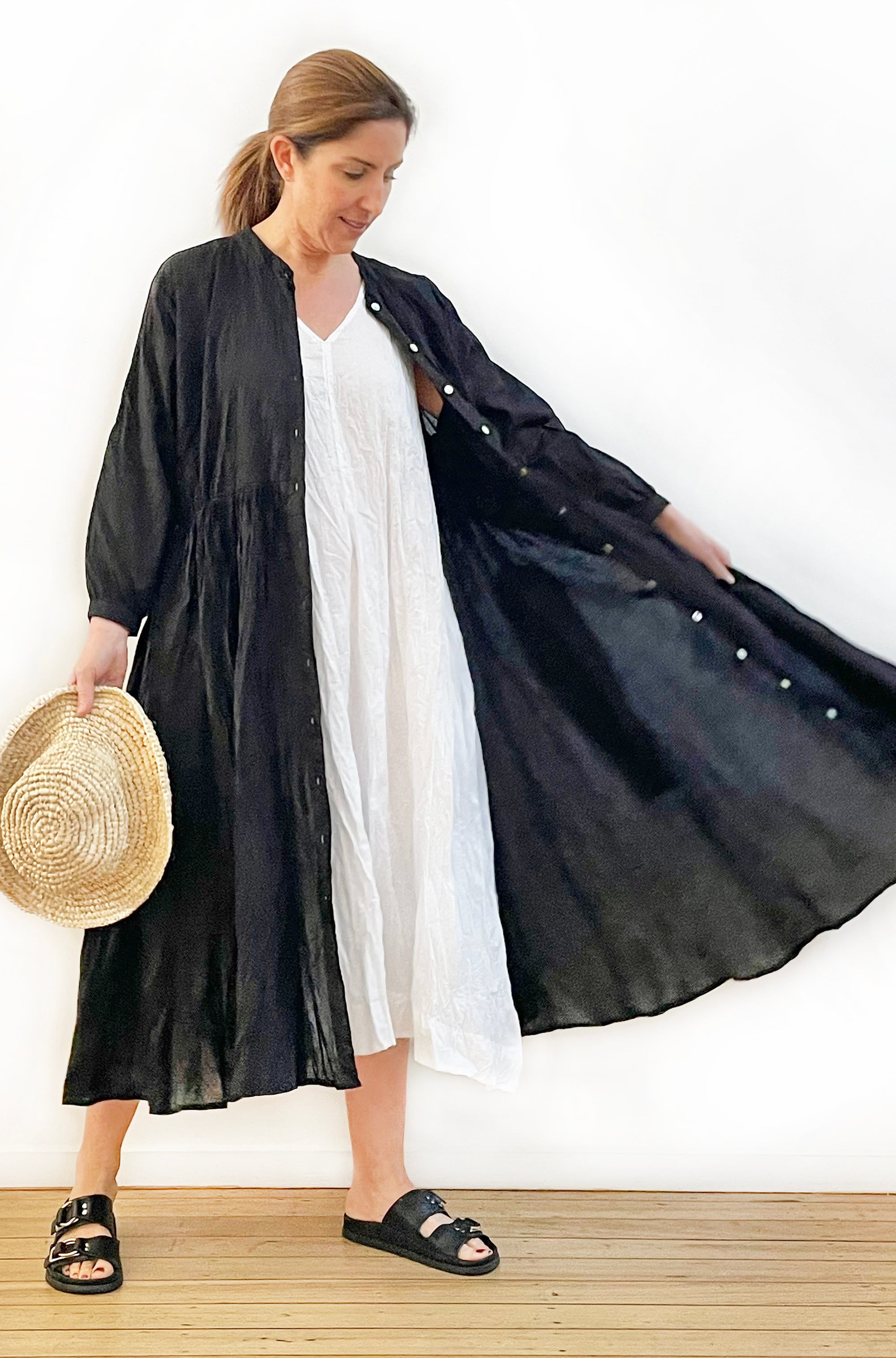 COTTON TWIST & GO BUTTON THRU DRESS BLACK
