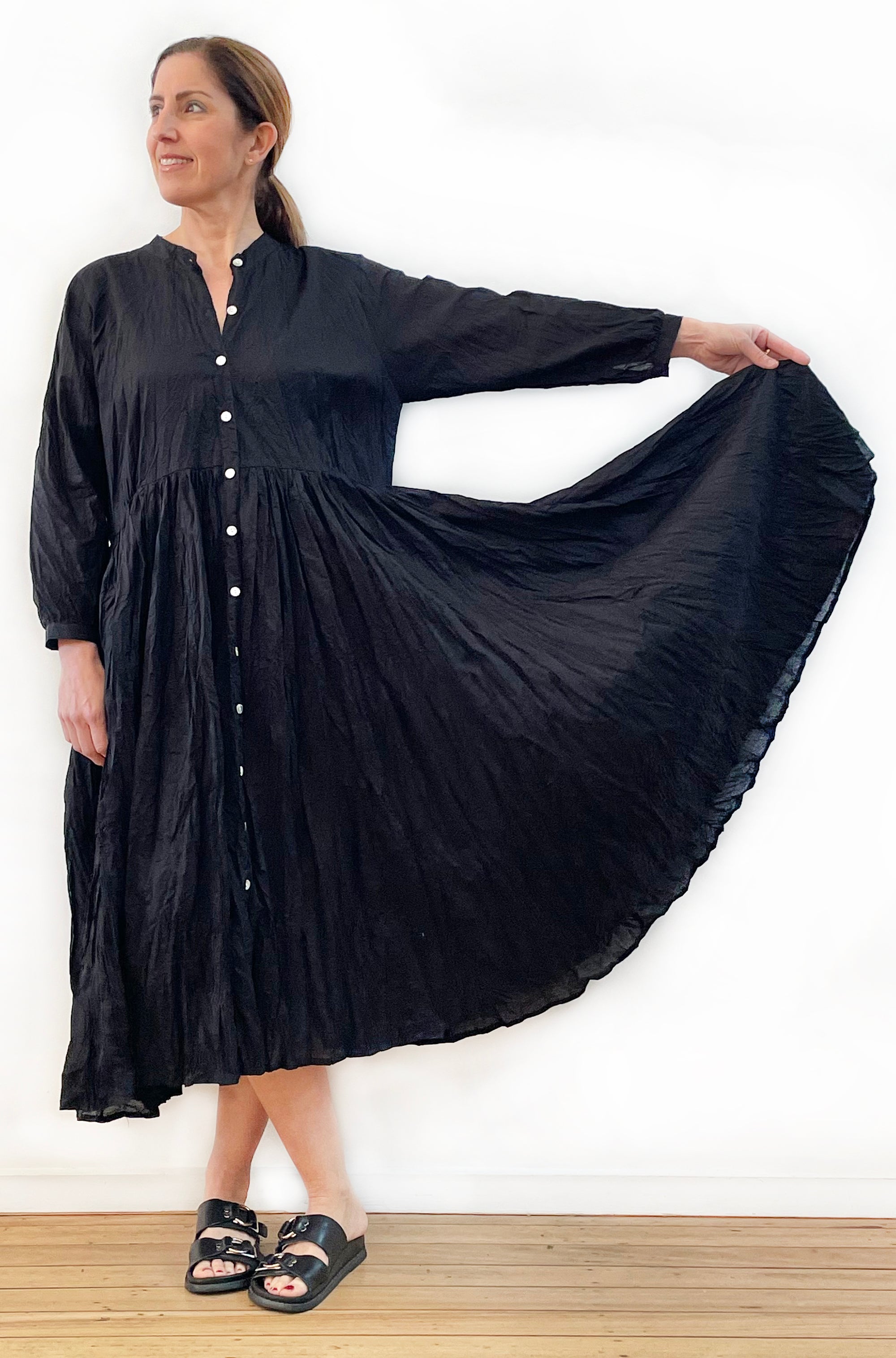 COTTON TWIST & GO BUTTON THRU DRESS BLACK