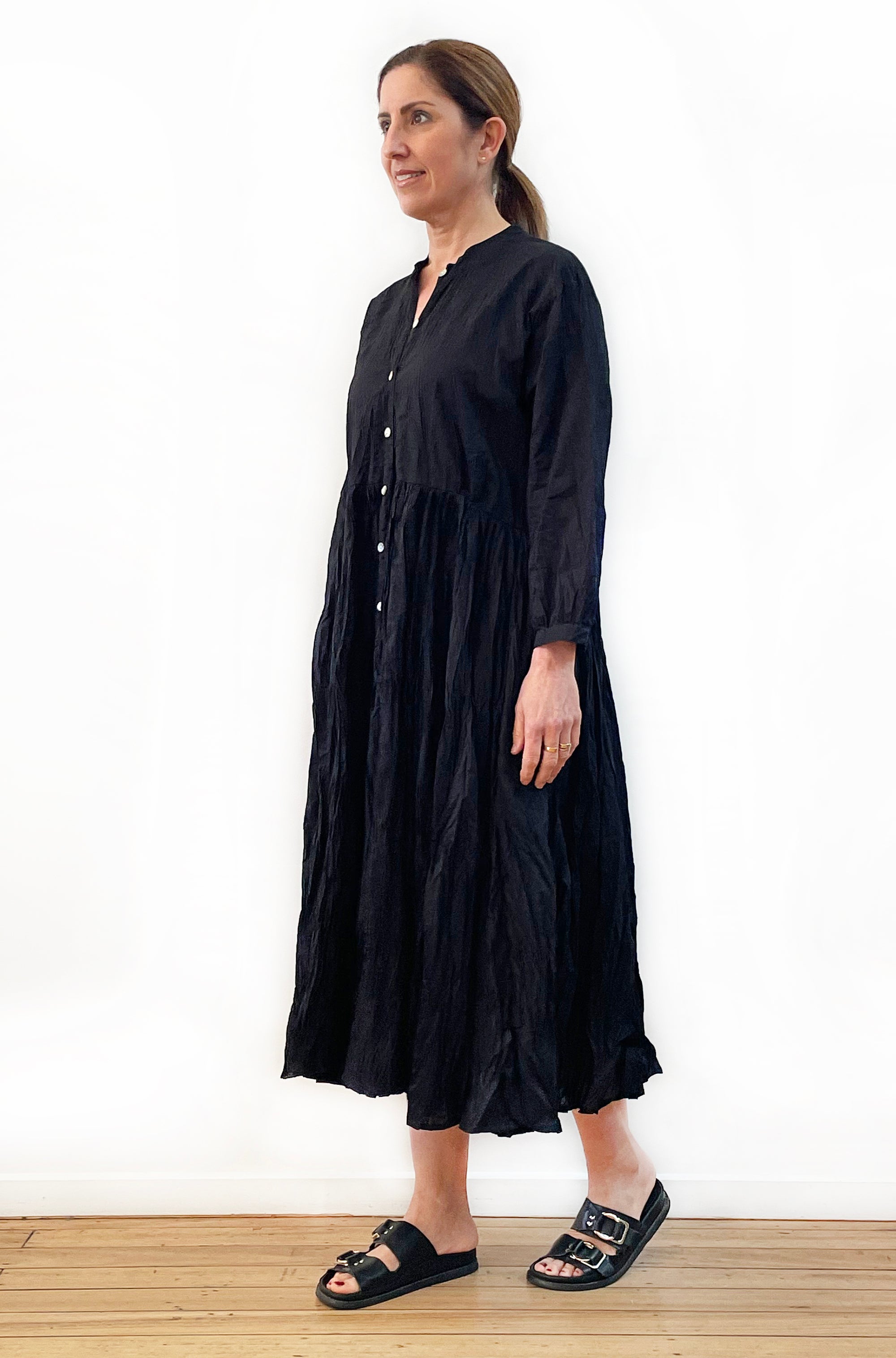 COTTON TWIST & GO BUTTON THRU DRESS BLACK