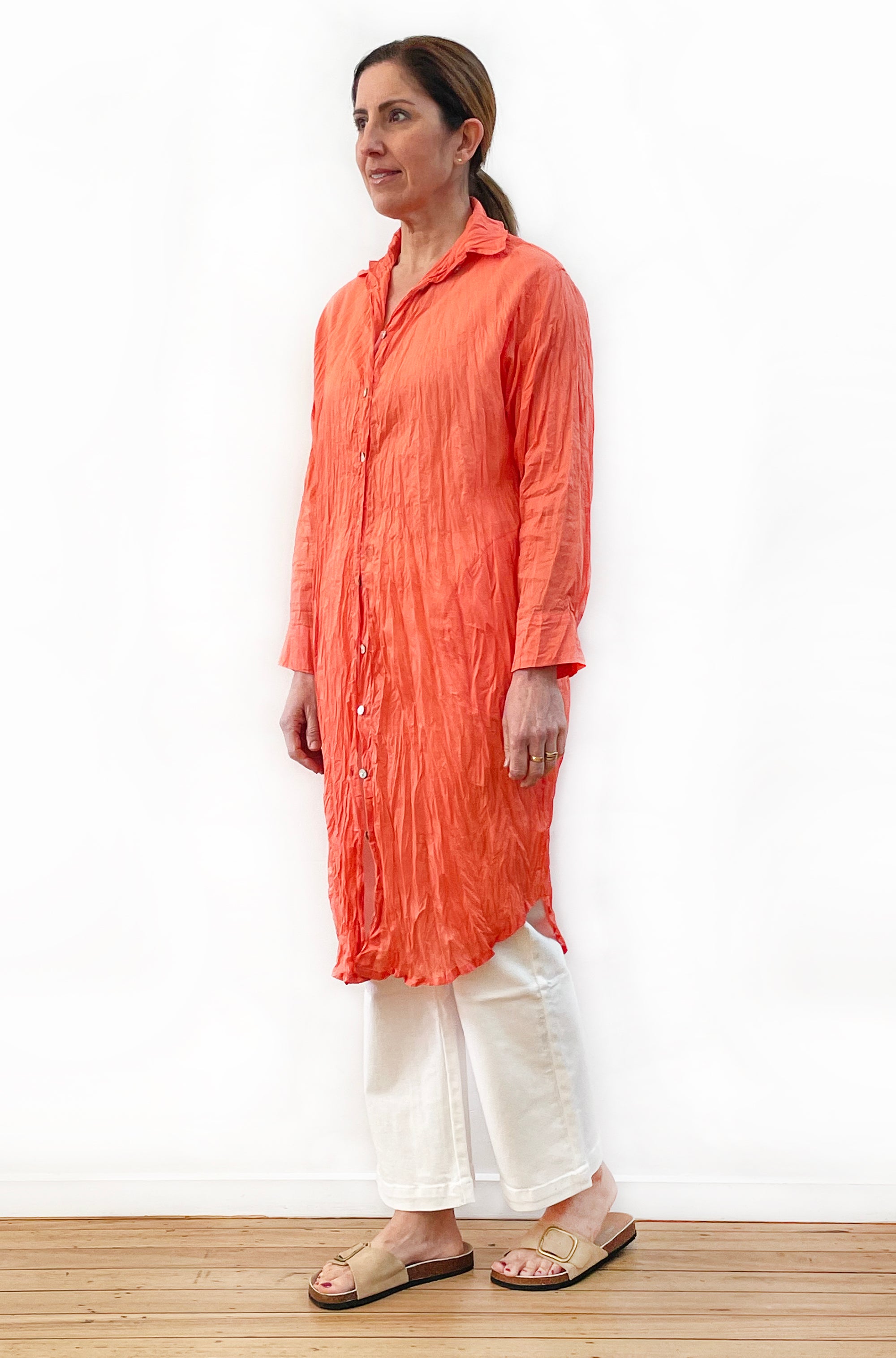 COTTON TWIST & GO LONGLINE SHIRT TANGELO