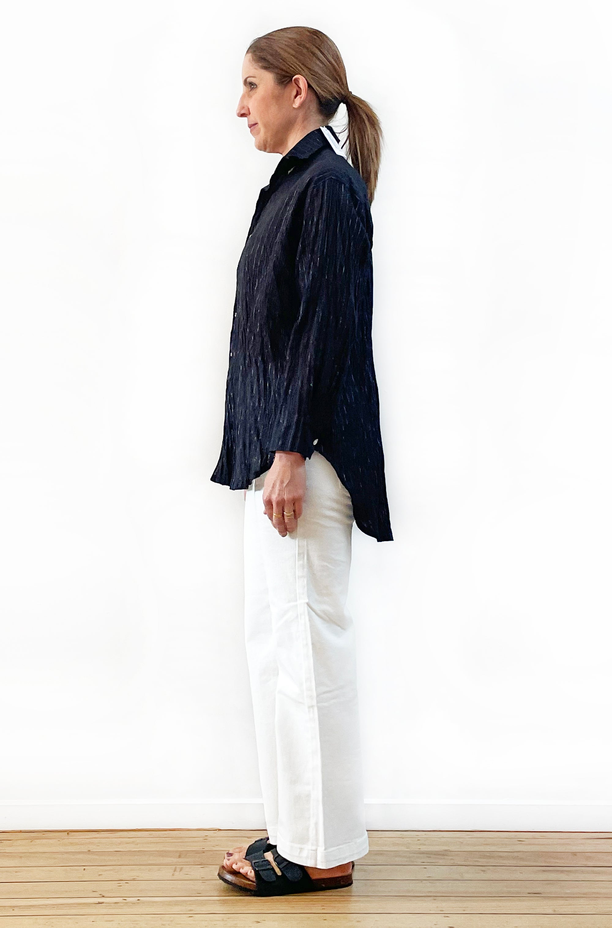 COTTON TWIST & GO SHIRT BLACK WITH SILVER STRIPE