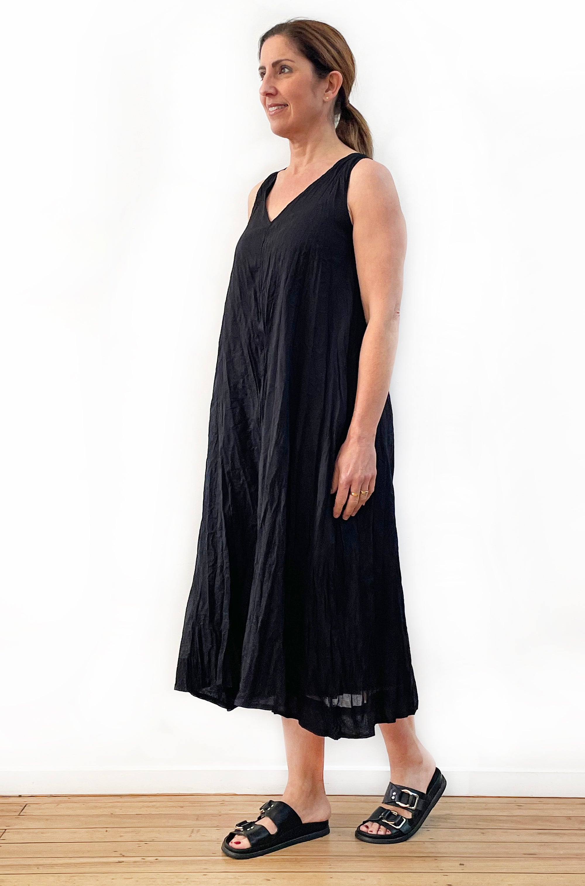 COTTON TWIST & GO SLEEVELESS DRESS BLACK