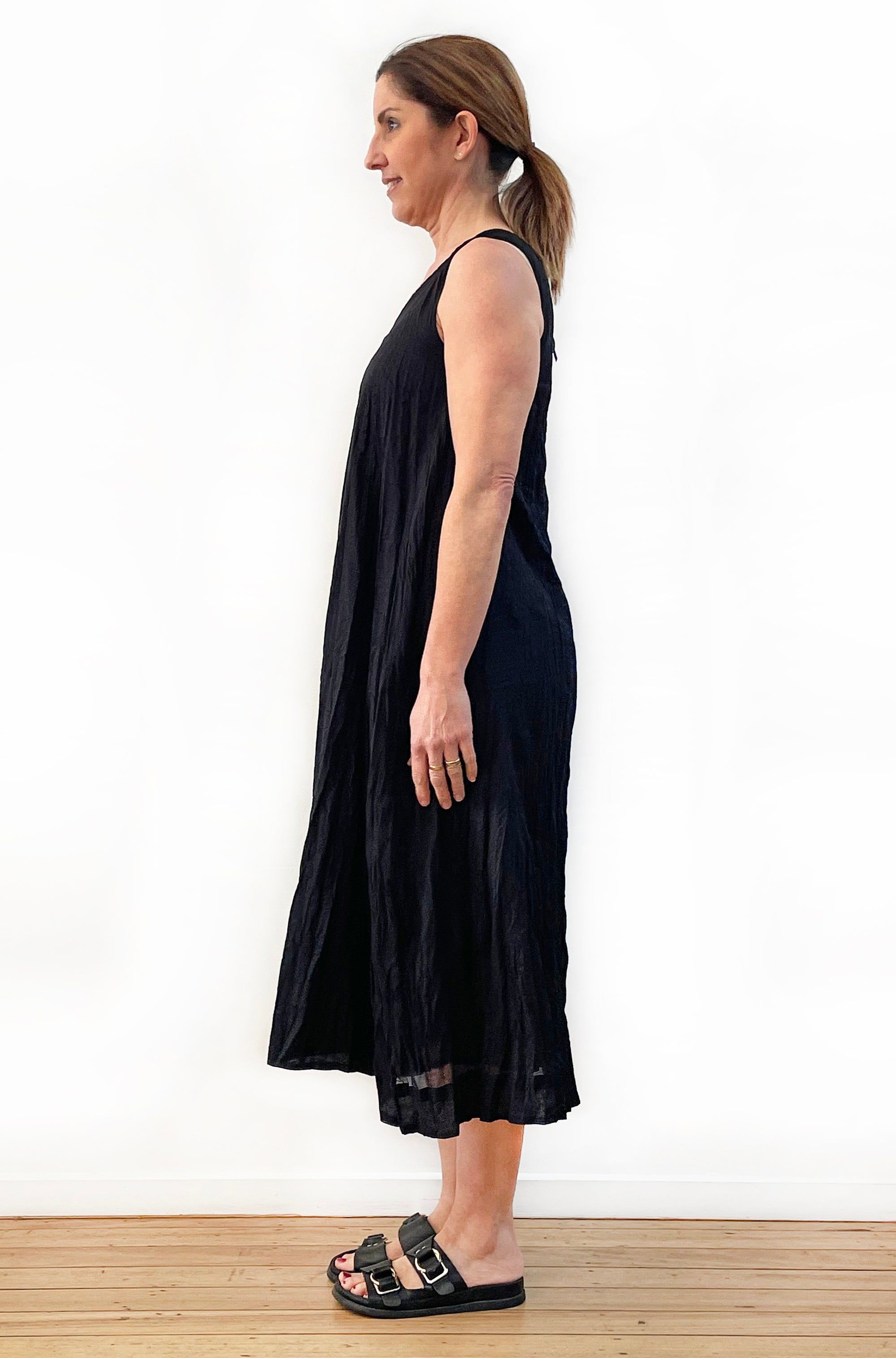 COTTON TWIST & GO SLEEVELESS DRESS BLACK