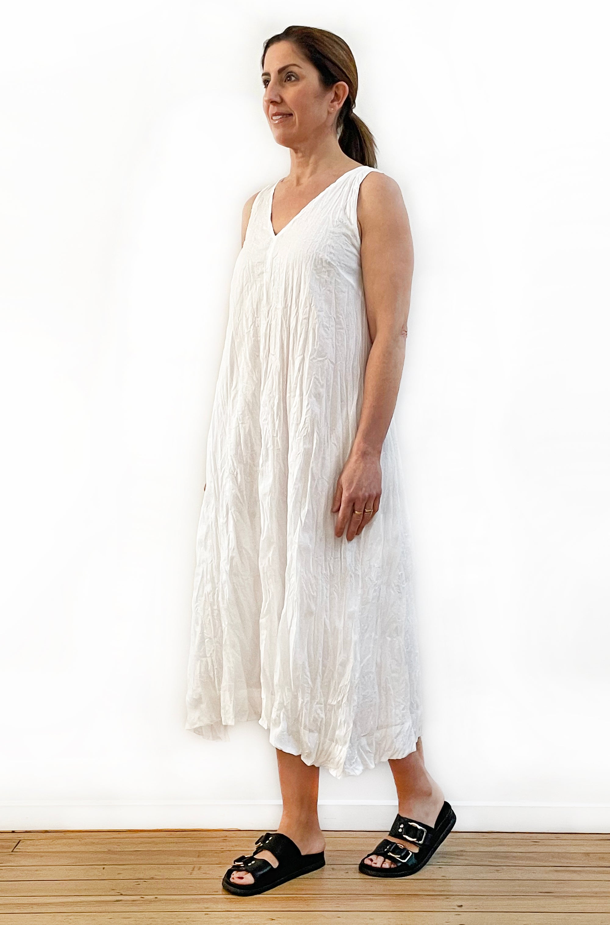 COTTON TWIST & GO SLEEVELESS DRESS WHITE