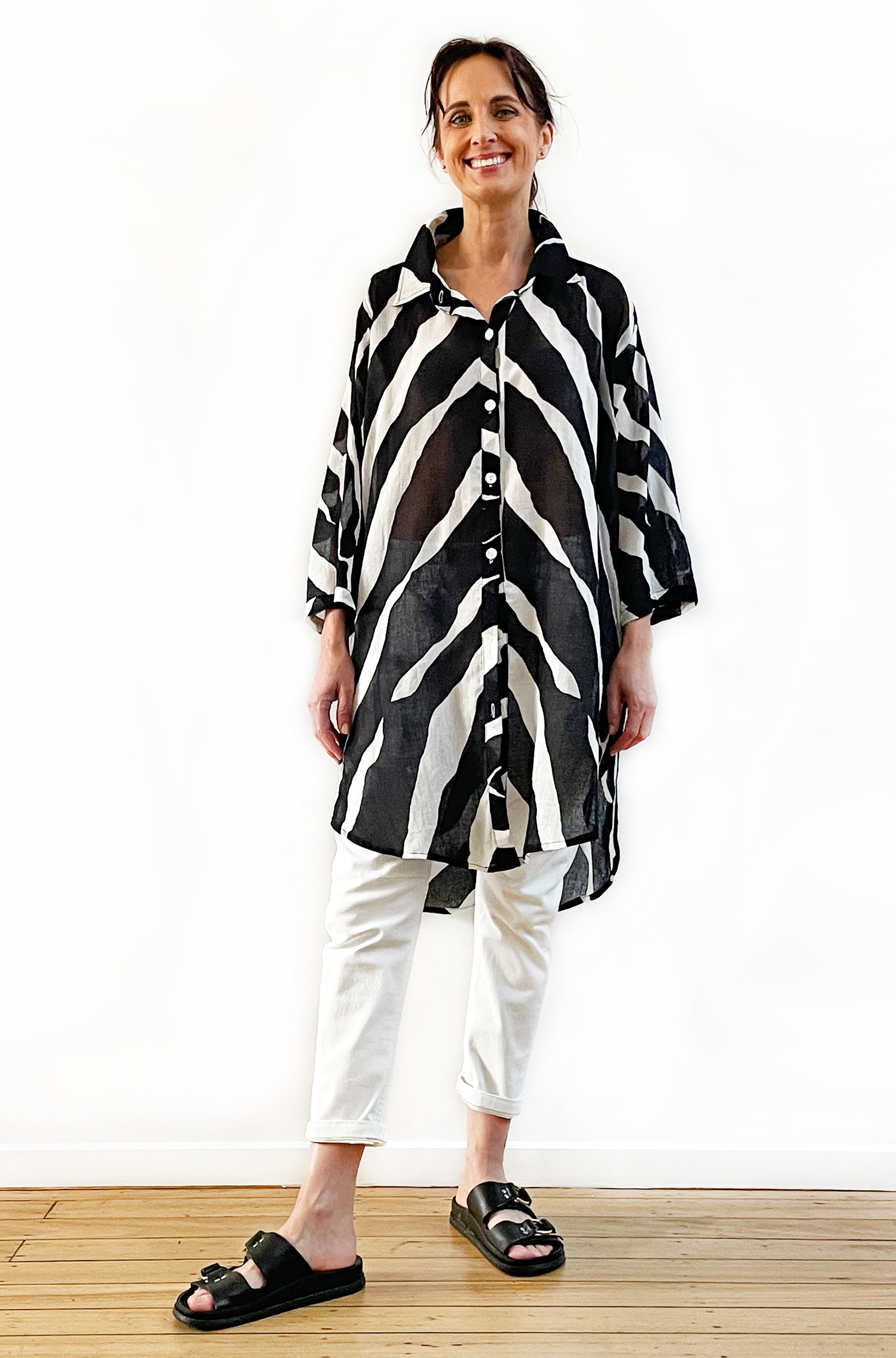 COTTON VOILE LONGLINE OVERSHIRT ZEBRA