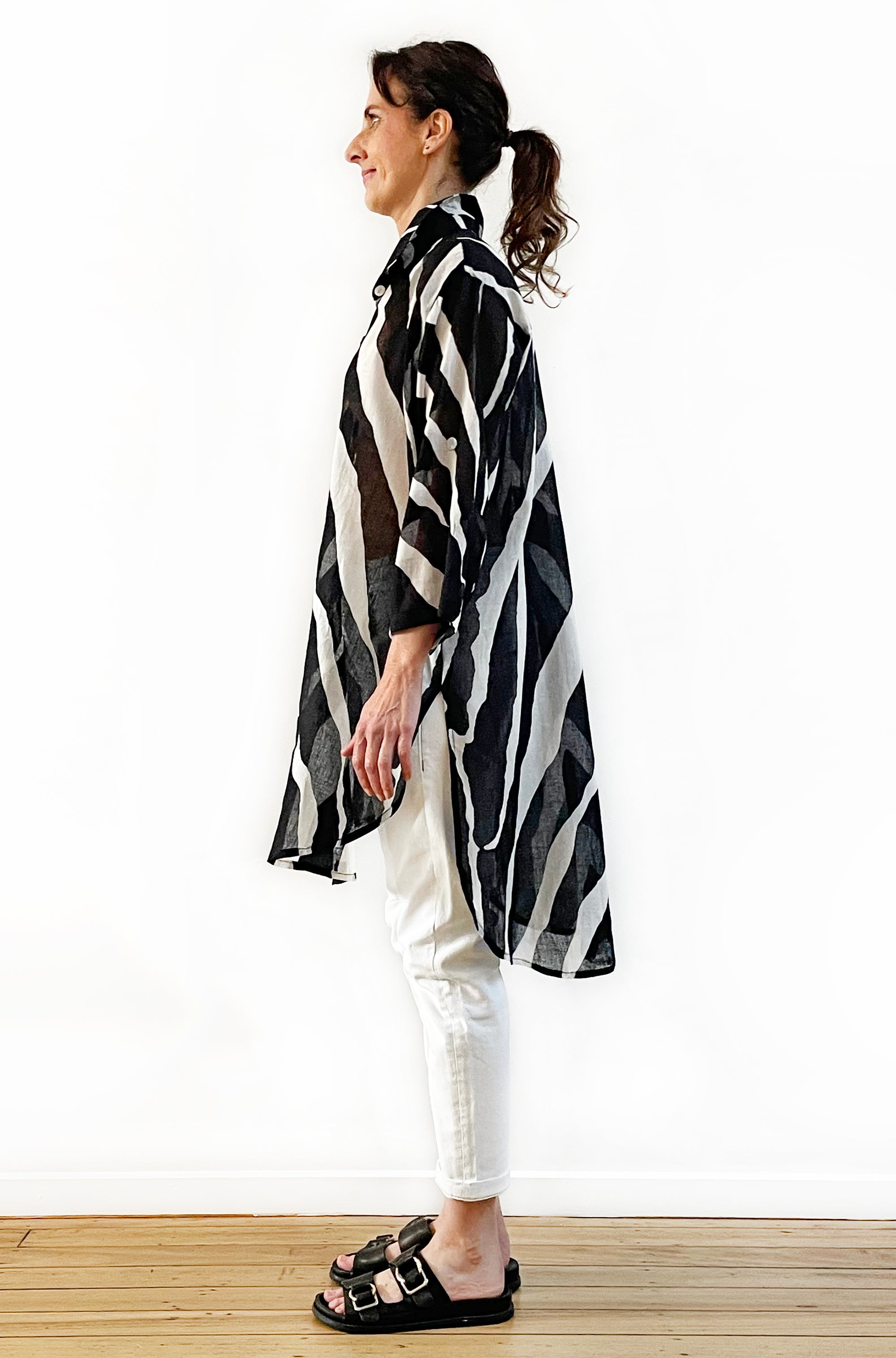 COTTON VOILE LONGLINE OVERSHIRT ZEBRA