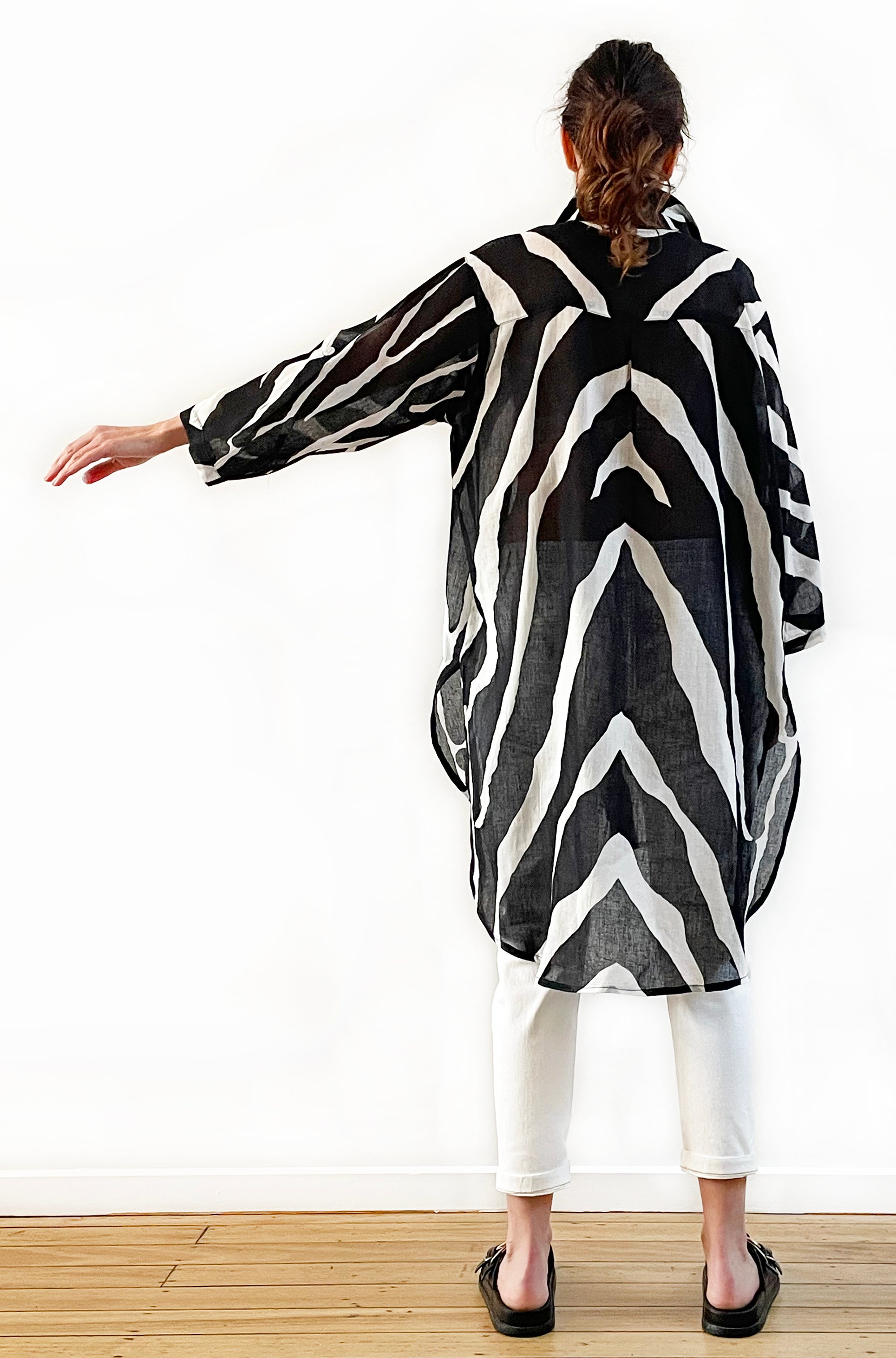 COTTON VOILE LONGLINE OVERSHIRT ZEBRA