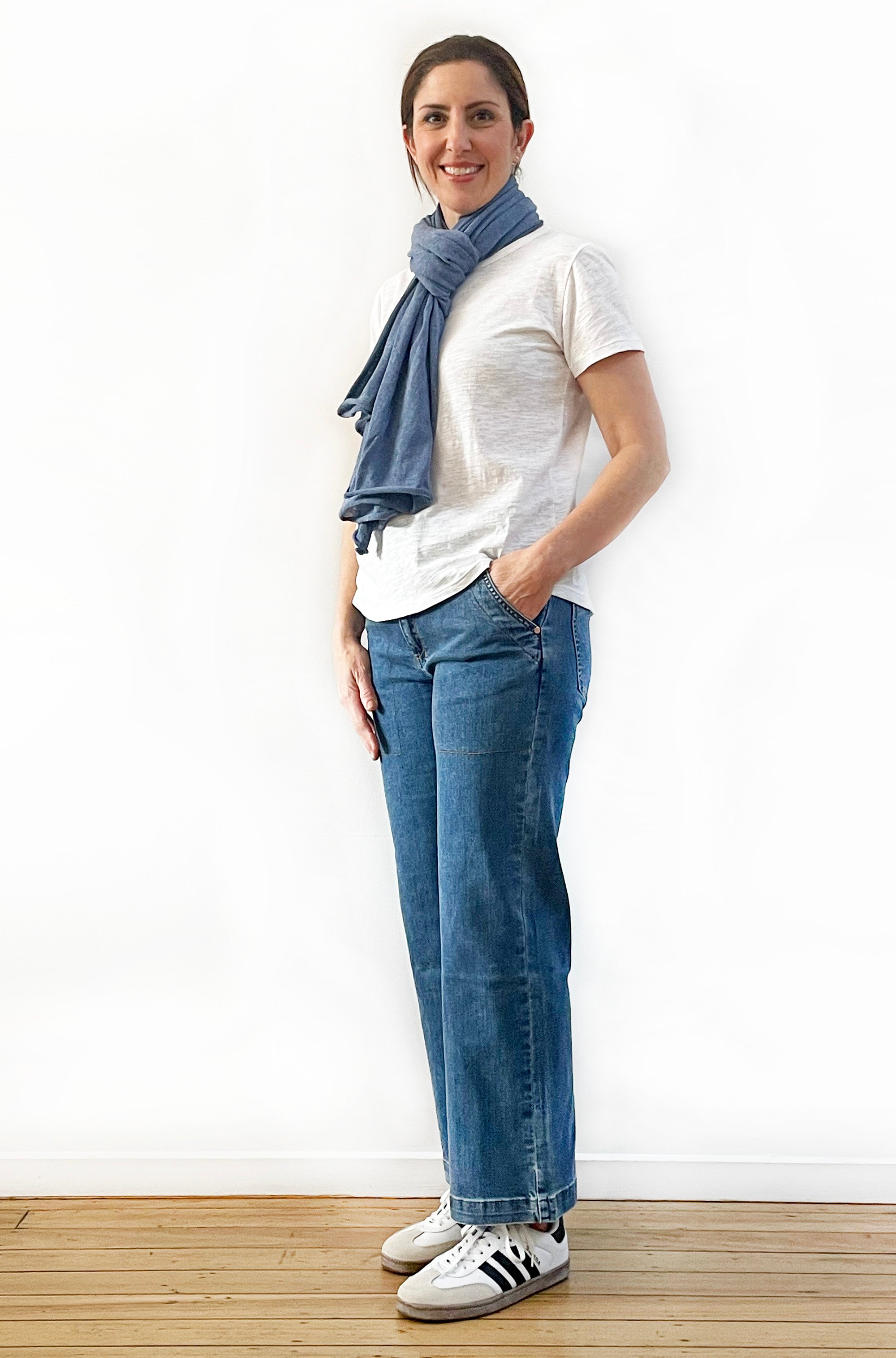 DON'T FORGET ME COTTON 5-WAY KNIT PONCHO DENIM BLUE