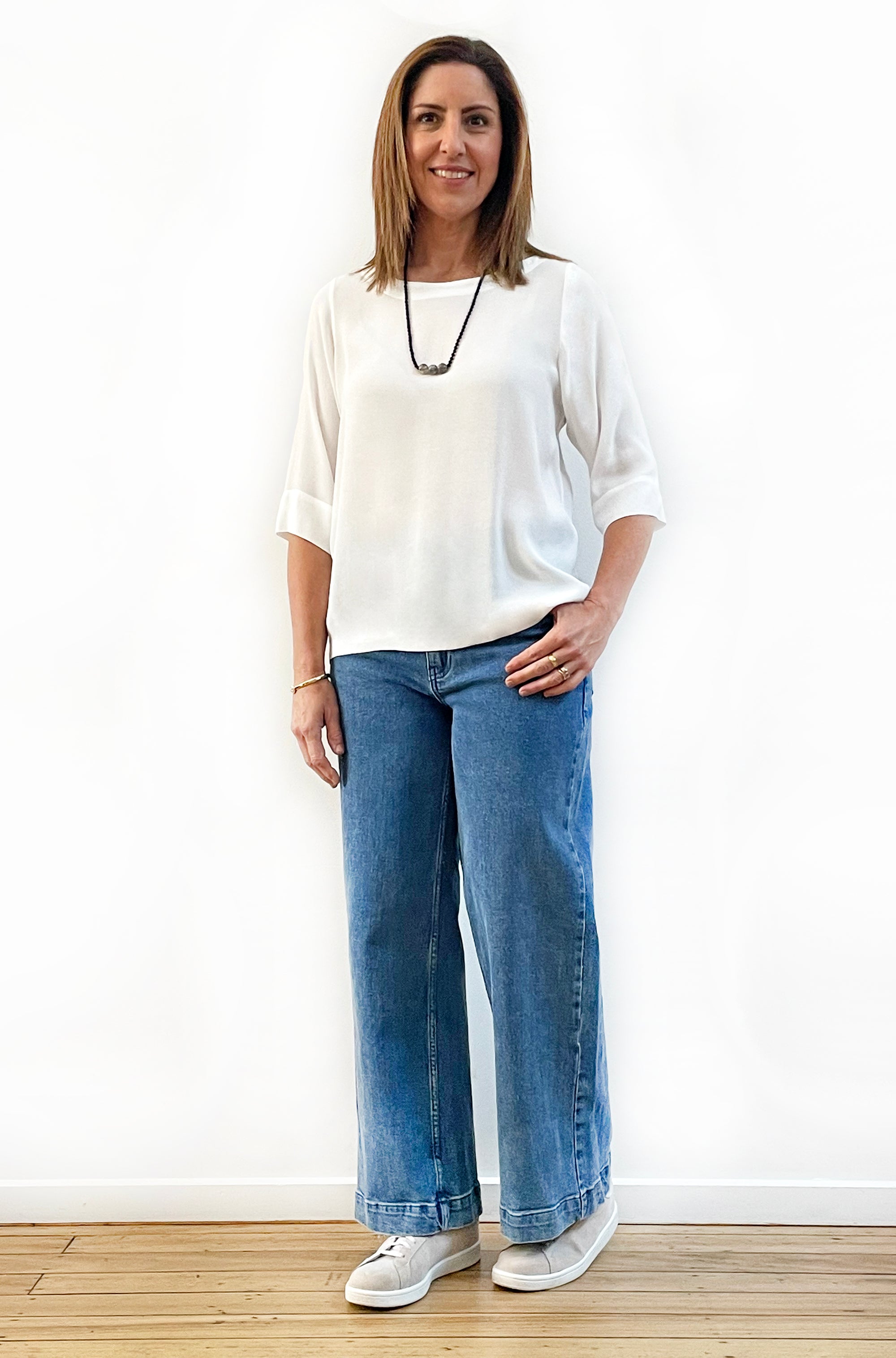 VISCOSE FITTED SLEEVE TOP IVORY