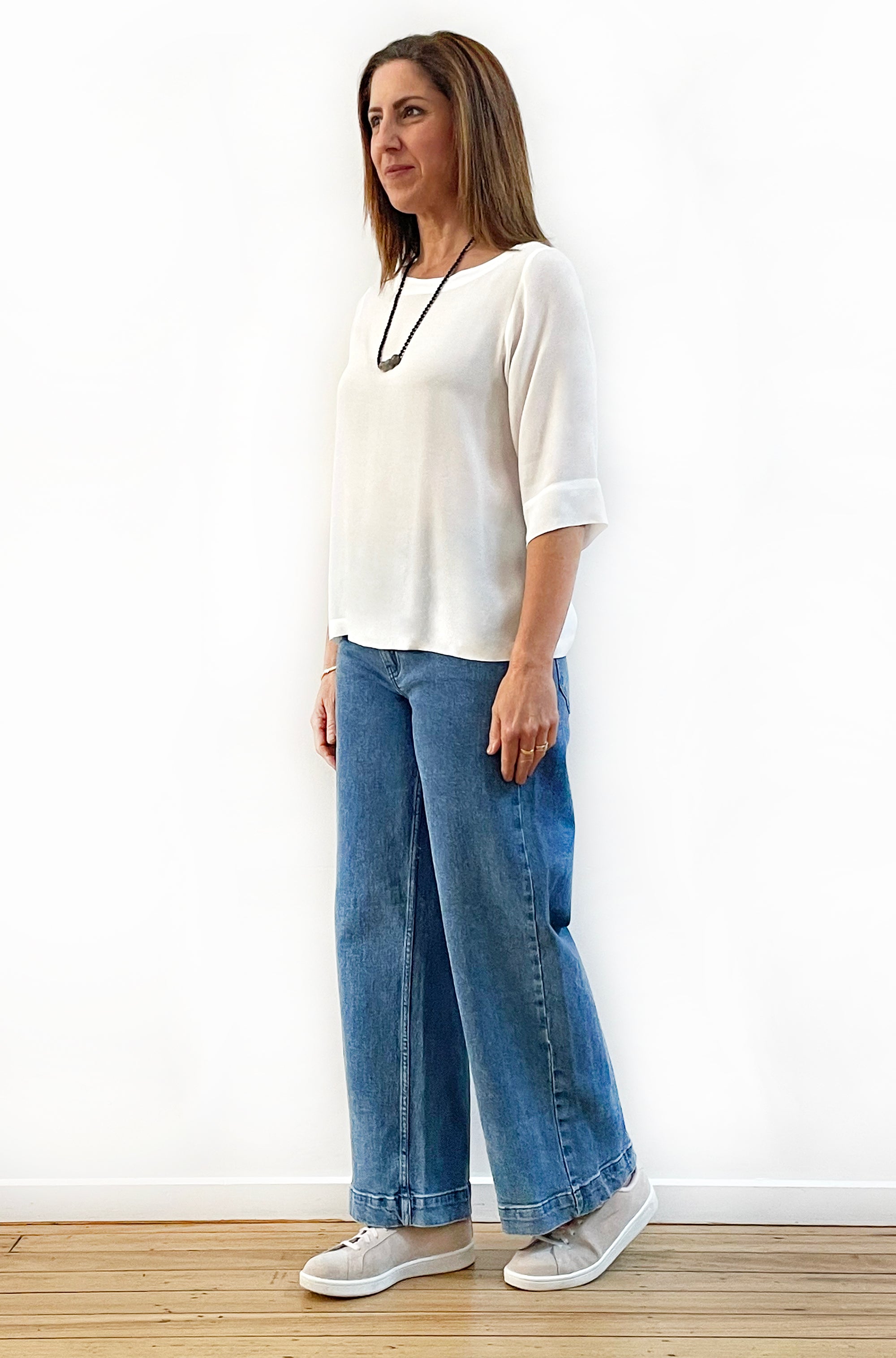 VISCOSE FITTED SLEEVE TOP IVORY