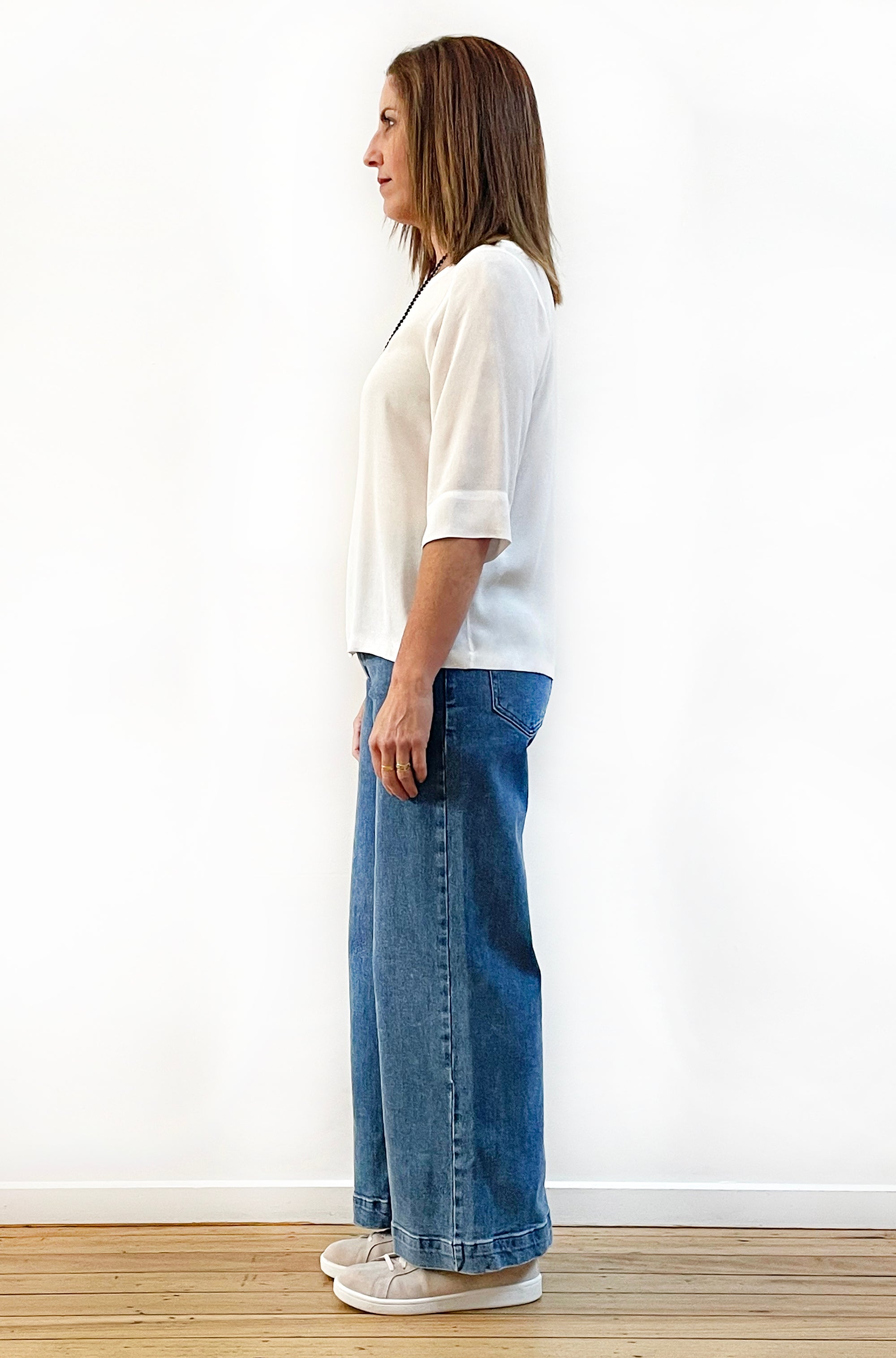 VISCOSE FITTED SLEEVE TOP IVORY