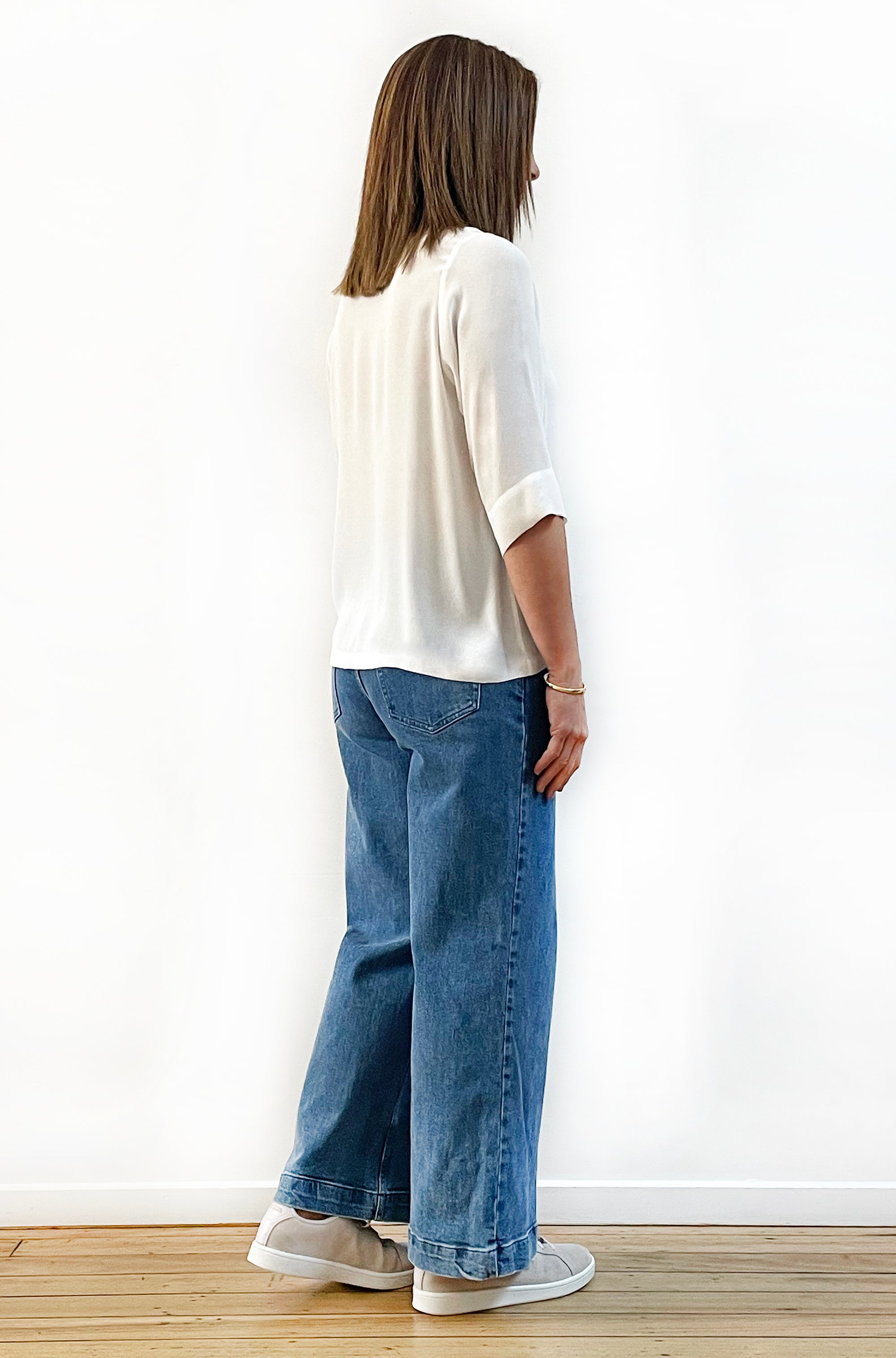 VISCOSE FITTED SLEEVE TOP IVORY