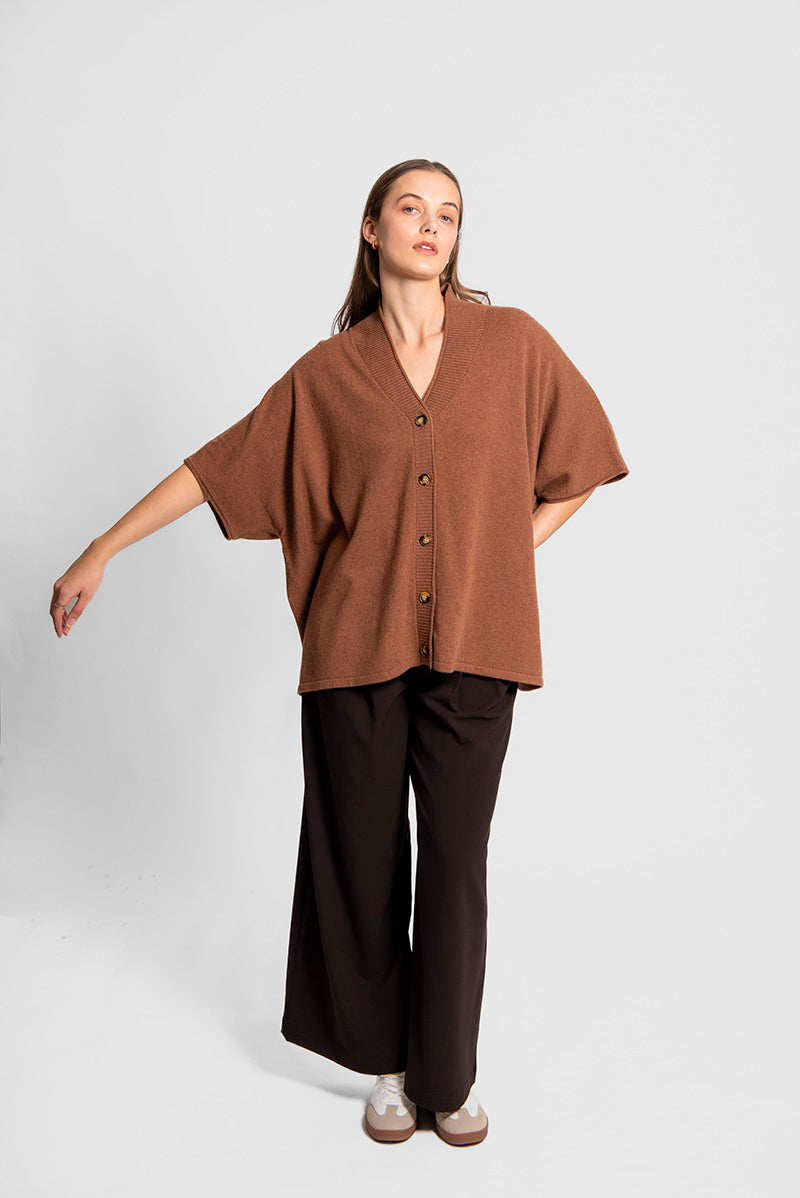 FIELDS MERINO BLEND OVERSIZED BUTTON THRU PONCHO CHESNUT