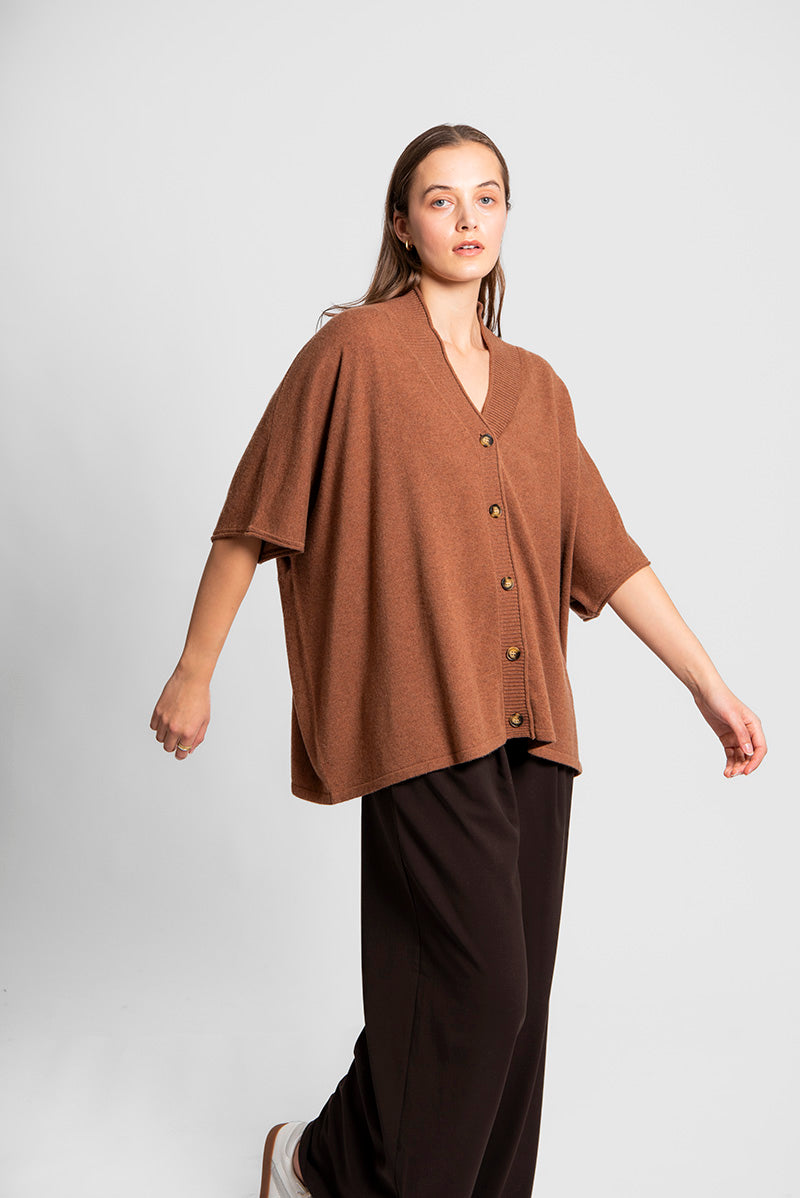 FIELDS MERINO BLEND OVERSIZED BUTTON THRU PONCHO CHESNUT