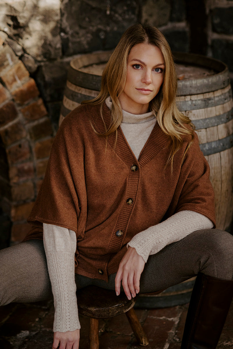 FIELDS MERINO BLEND OVERSIZED BUTTON THRU PONCHO CHESNUT