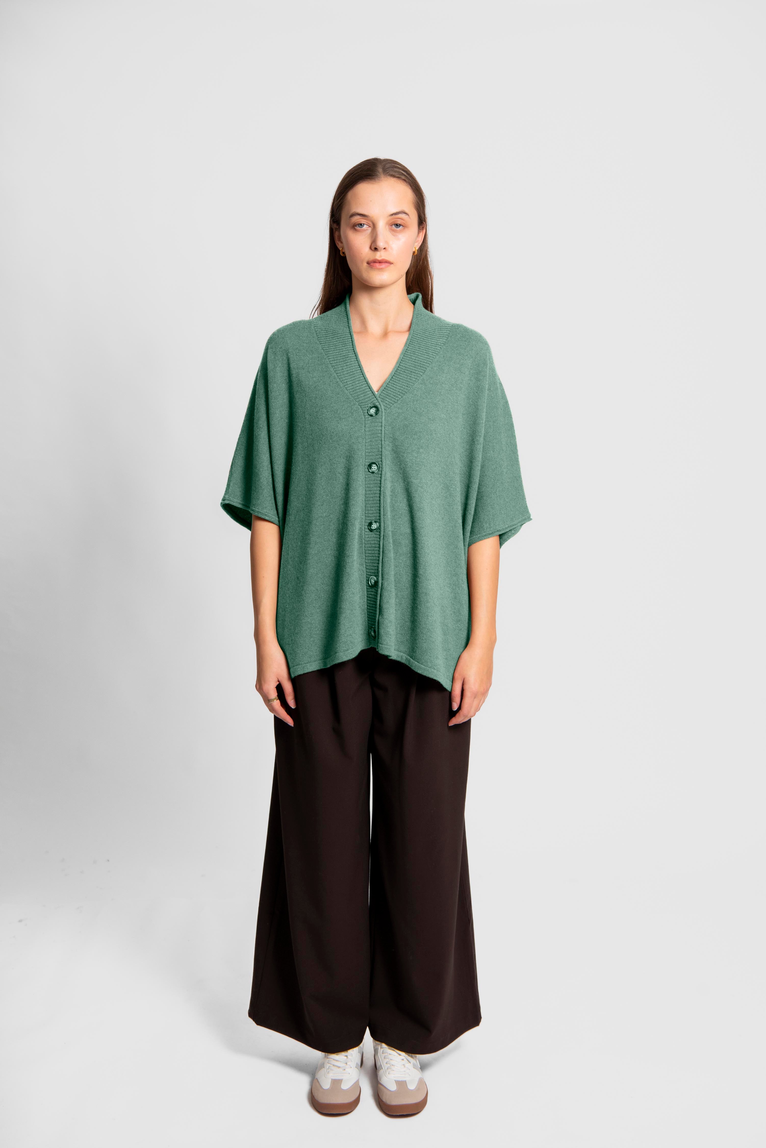 FIELDS MERINO BLEND OVERSIZED BUTTON THRU PONCHO FOREST GREEN