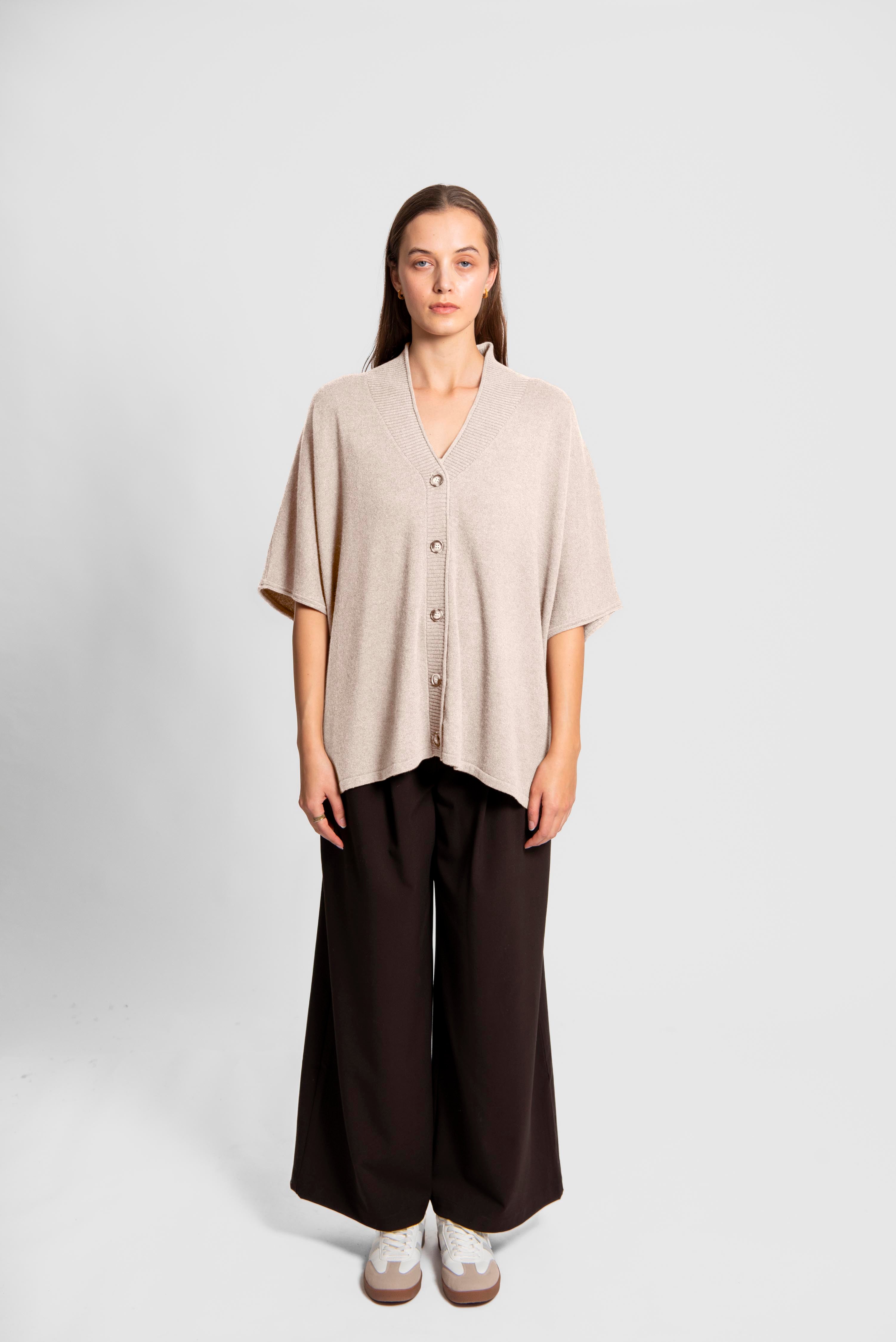 FIELDS MERINO BLEND OVERSIZED BUTTON THRU PONCHO WHITE PEPPER