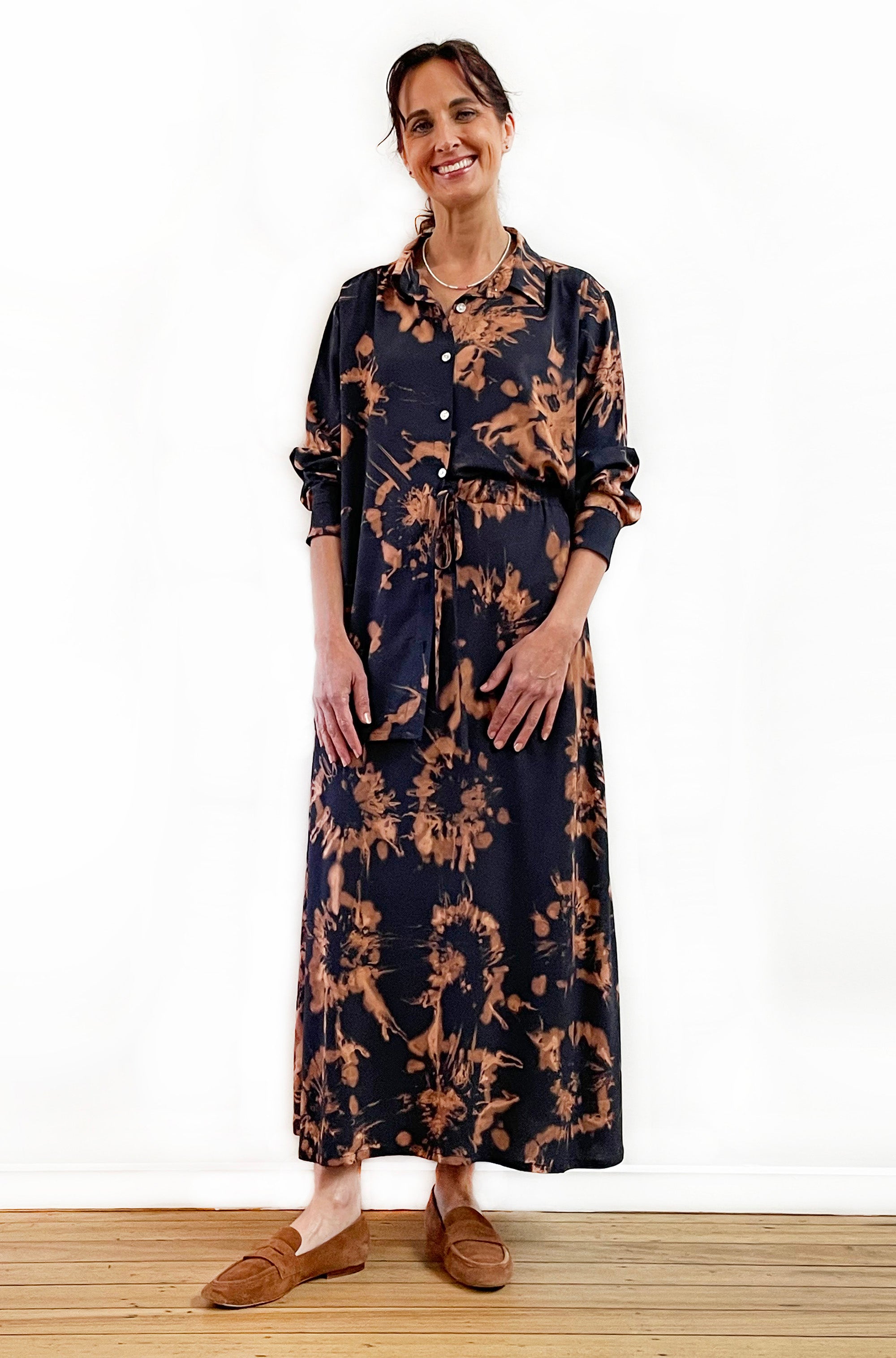 HAND DYED BIAS CUT MIDI SKIRT AMBER