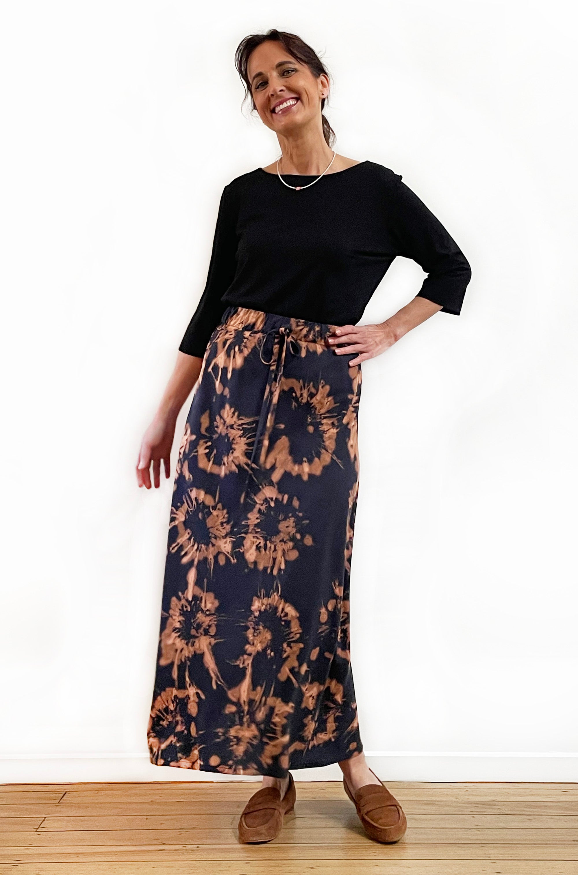 HAND DYED BIAS CUT MIDI SKIRT AMBER