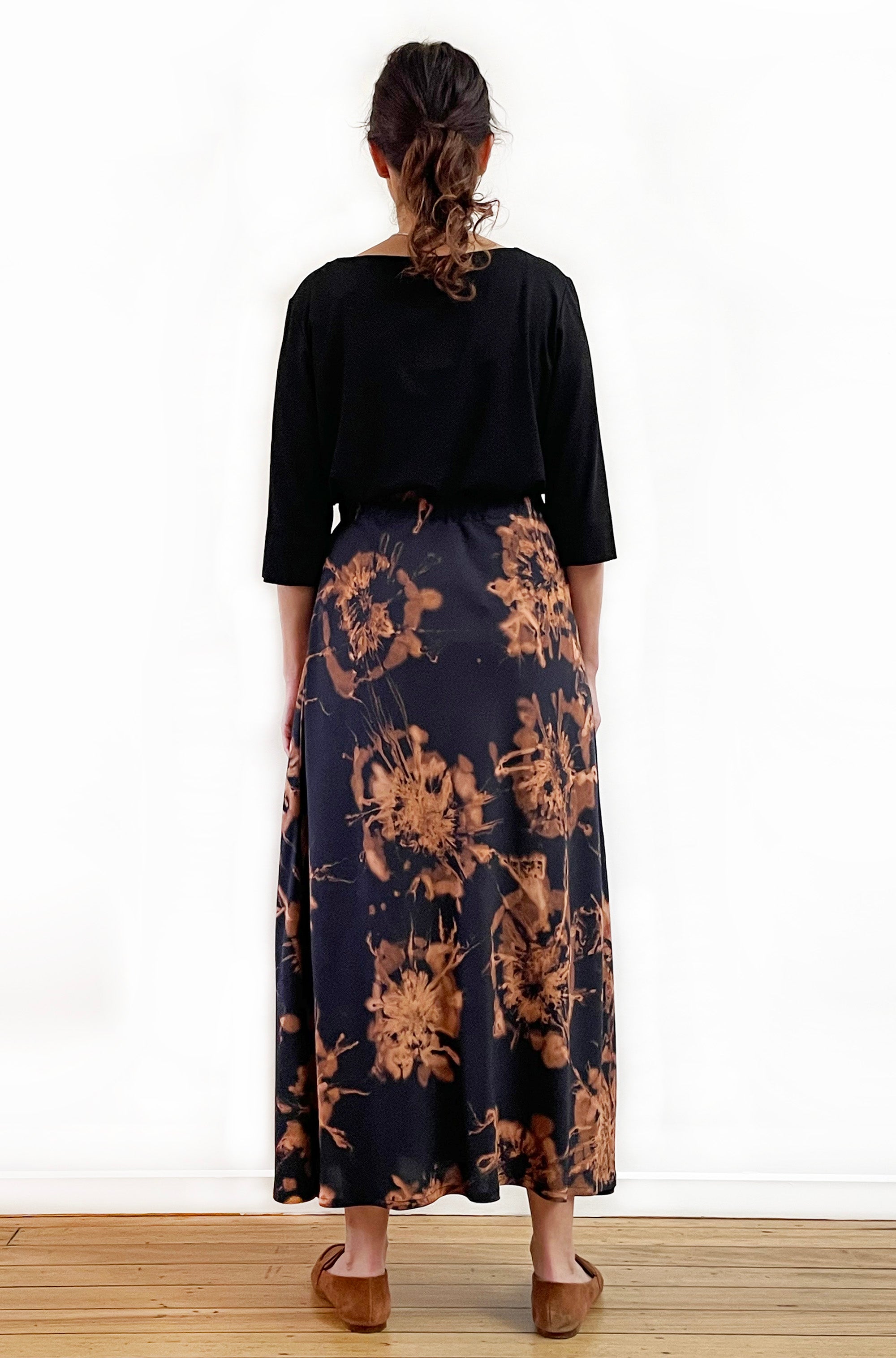 HAND DYED BIAS CUT MIDI SKIRT AMBER
